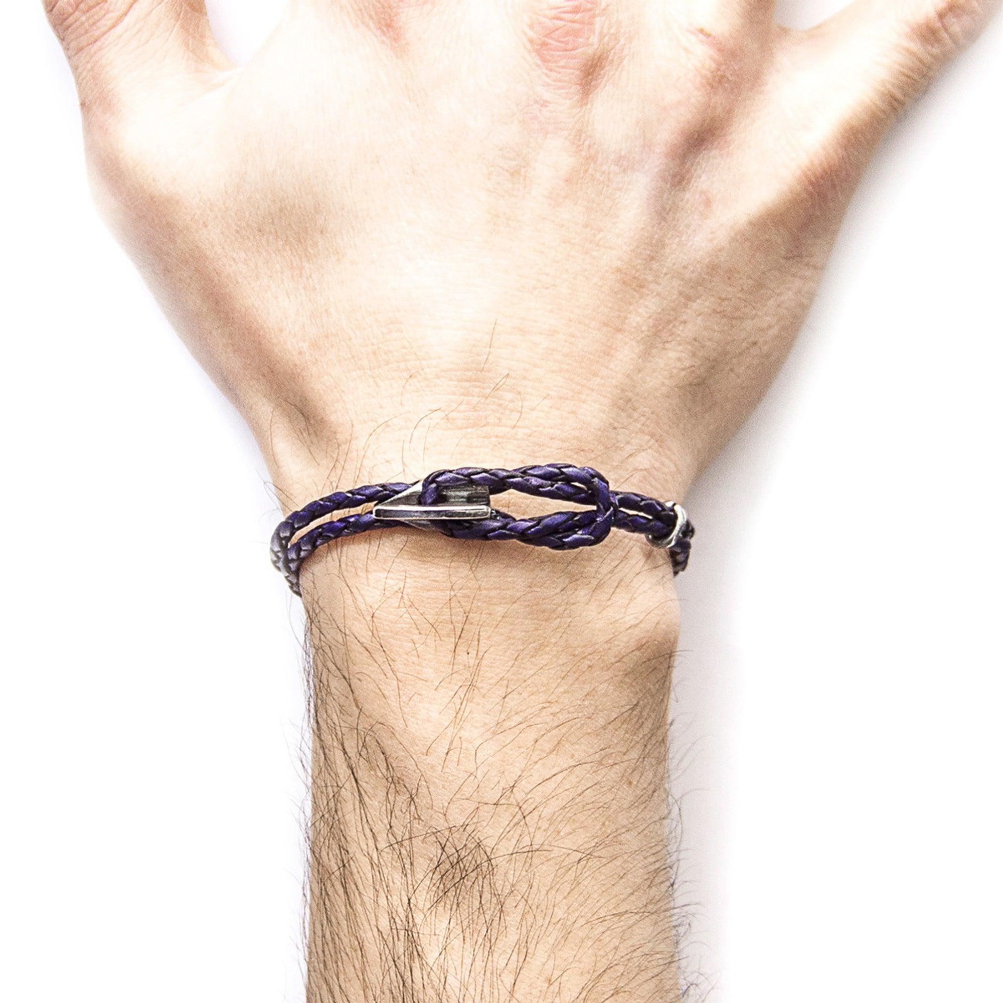 Padstow Silver and Braided Leather Bracelet - Grape Purple - ROODS PROJECT