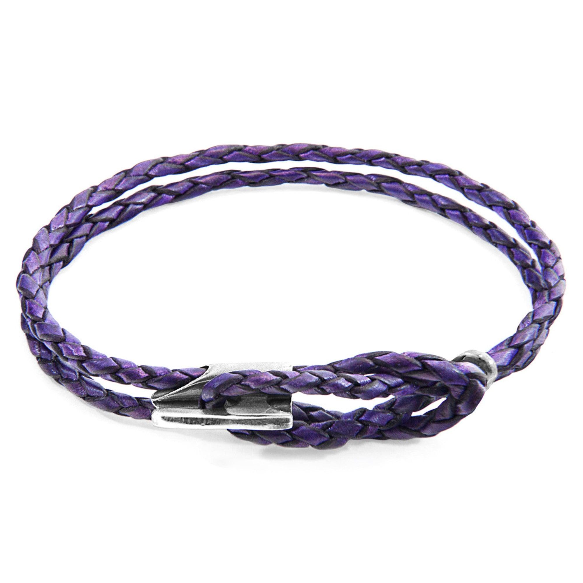Padstow Silver and Braided Leather Bracelet - Grape Purple - ROODS PROJECT