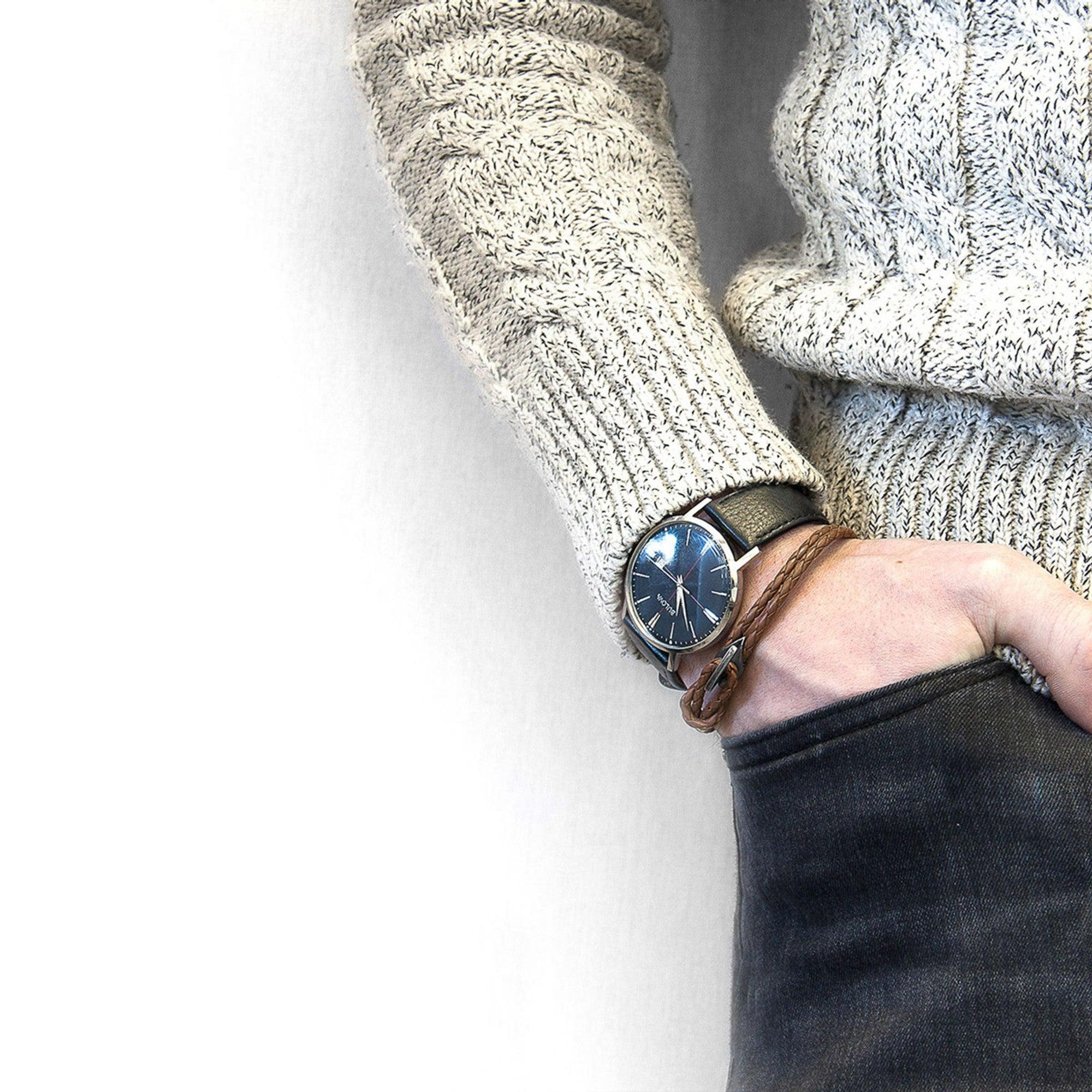 Padstow Silver and Braided Leather Bracelet - Light Brown - ROODS PROJECT
