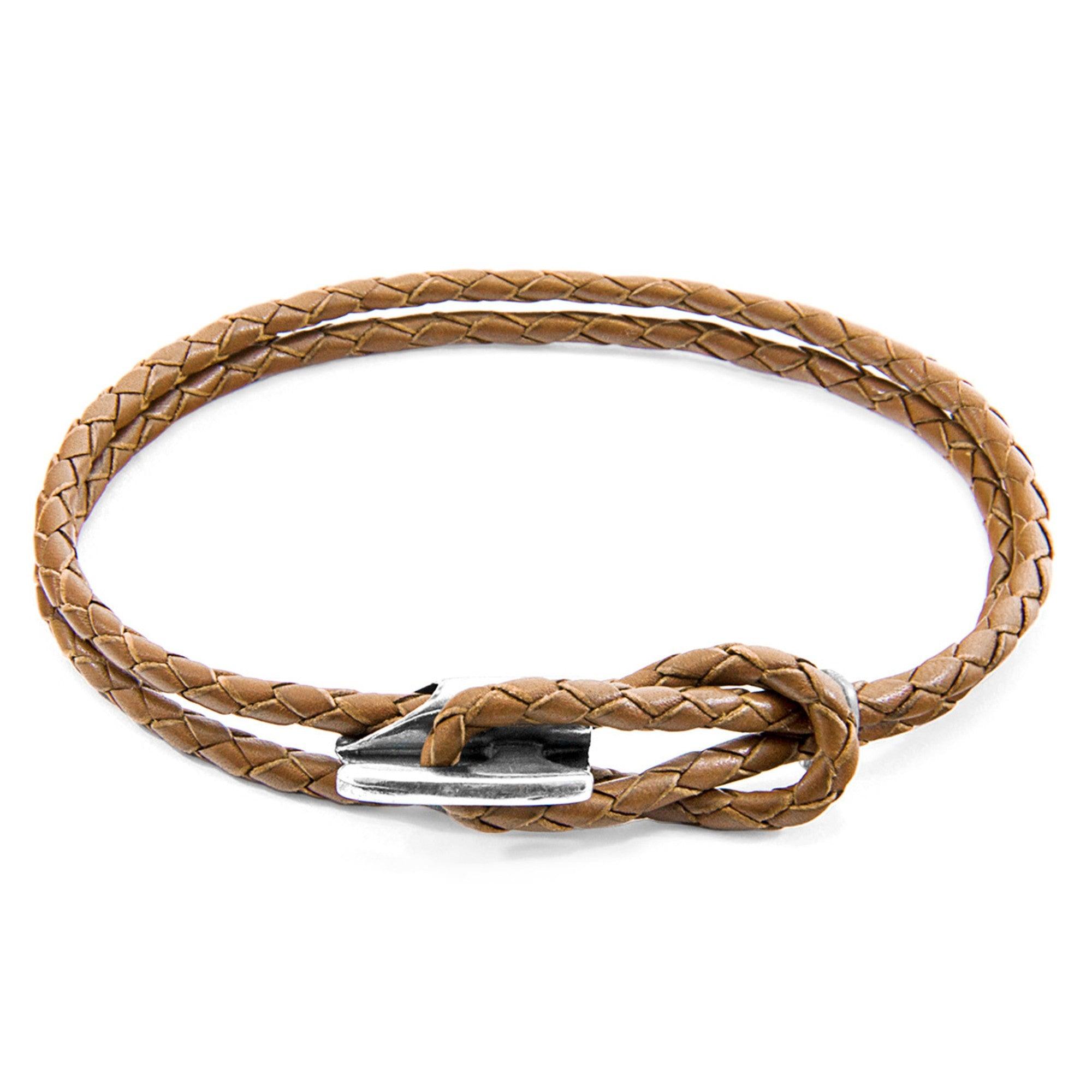 Padstow Silver and Braided Leather Bracelet - Light Brown - ROODS PROJECT