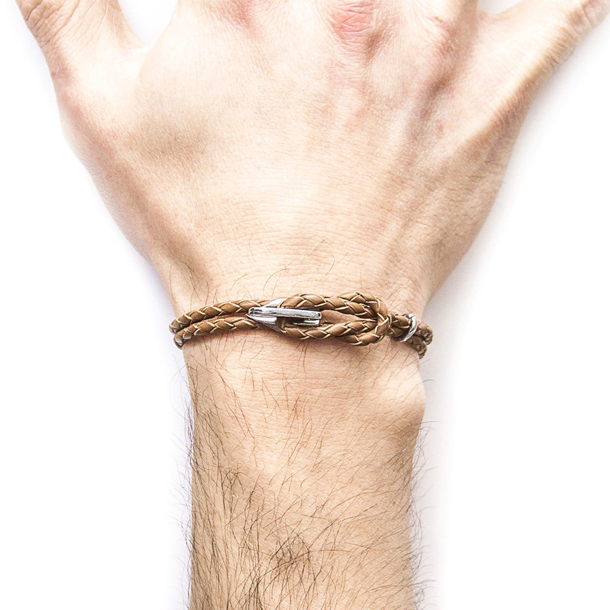 Padstow Silver and Braided Leather Bracelet - Light Brown - ROODS PROJECT