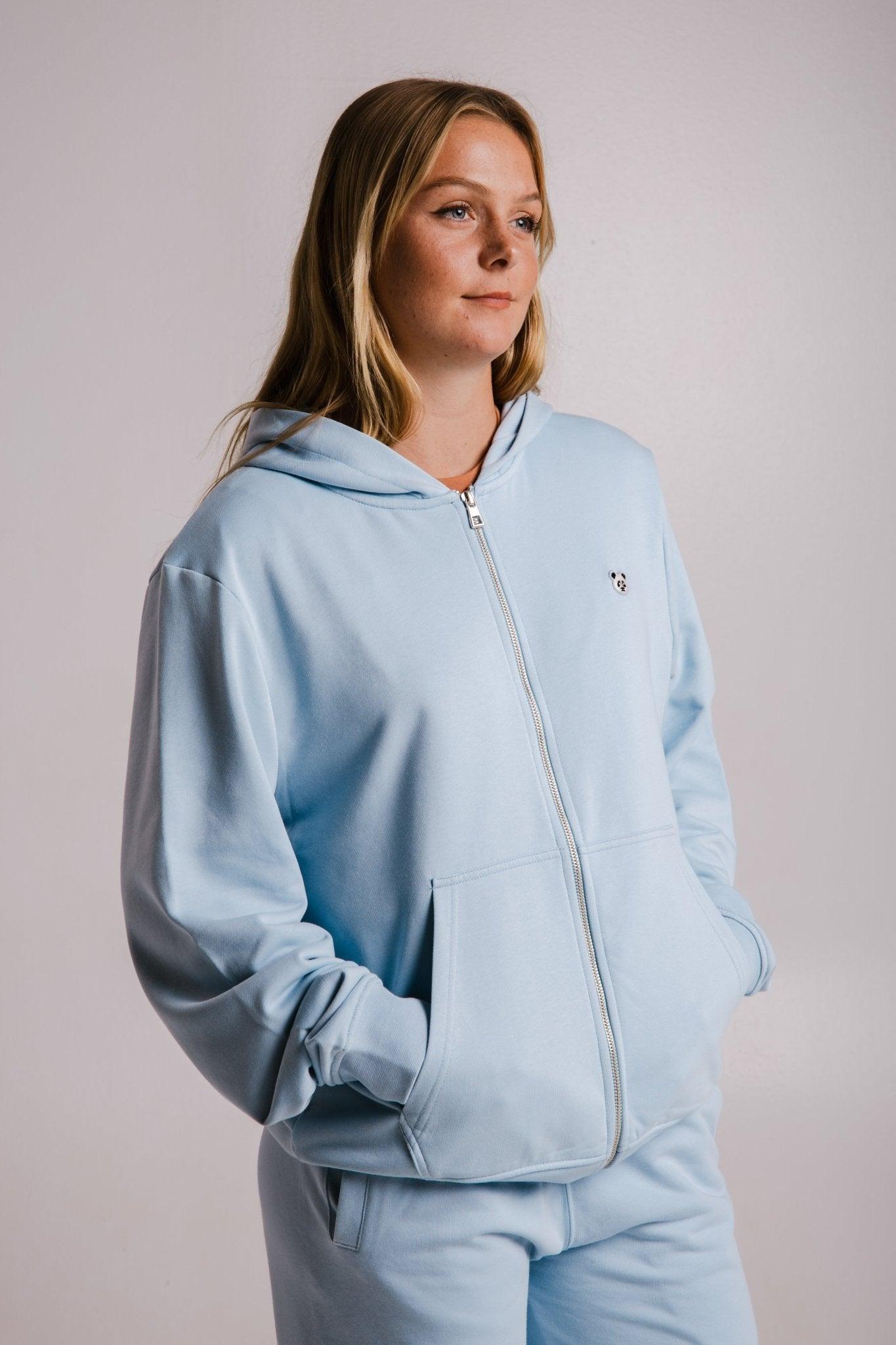 Panda Soft Fleece Full Zip Hoodie - Light Blue - ROODS PROJECT