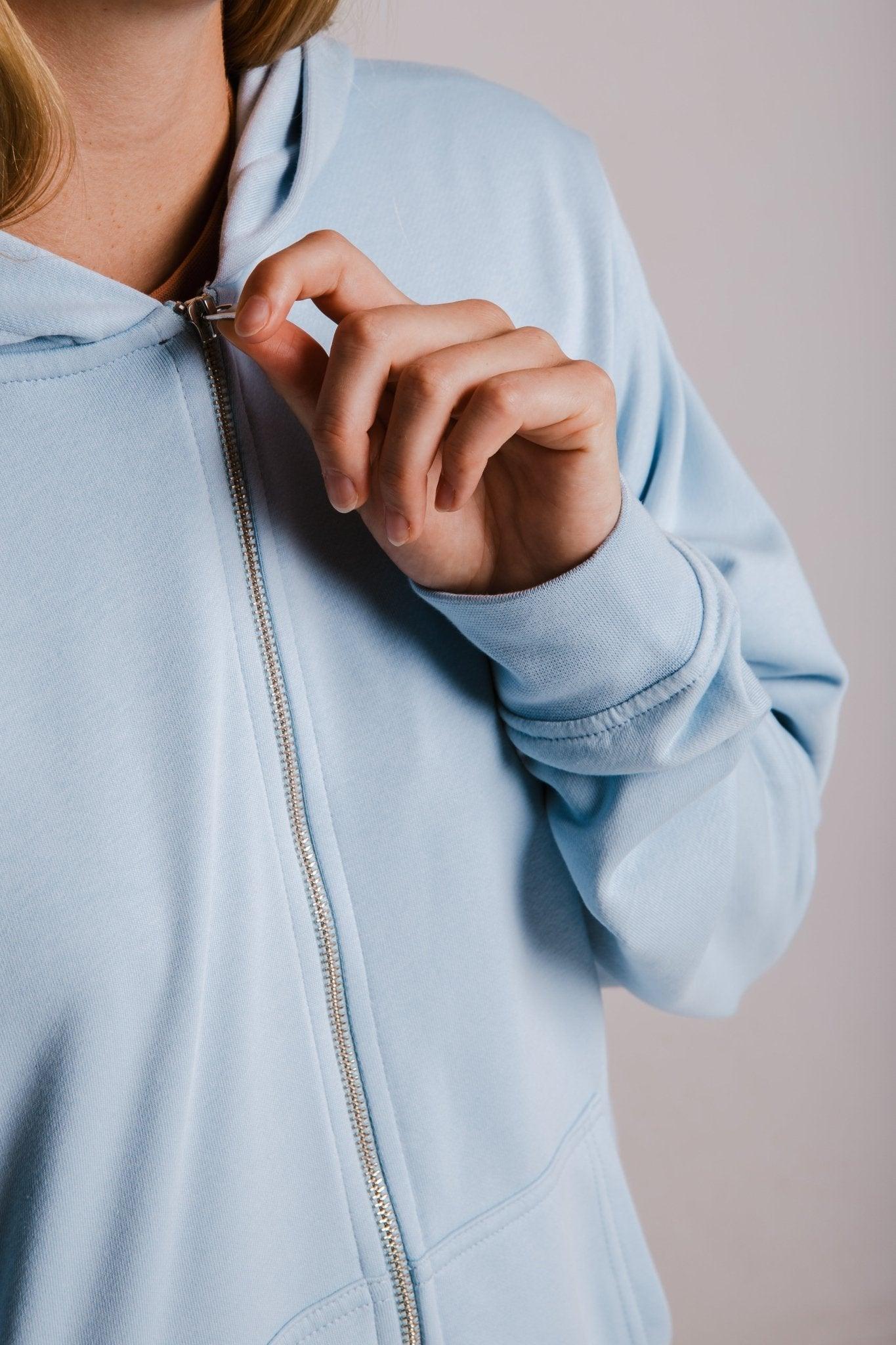 Panda Soft Fleece Full Zip Hoodie - Light Blue - ROODS PROJECT