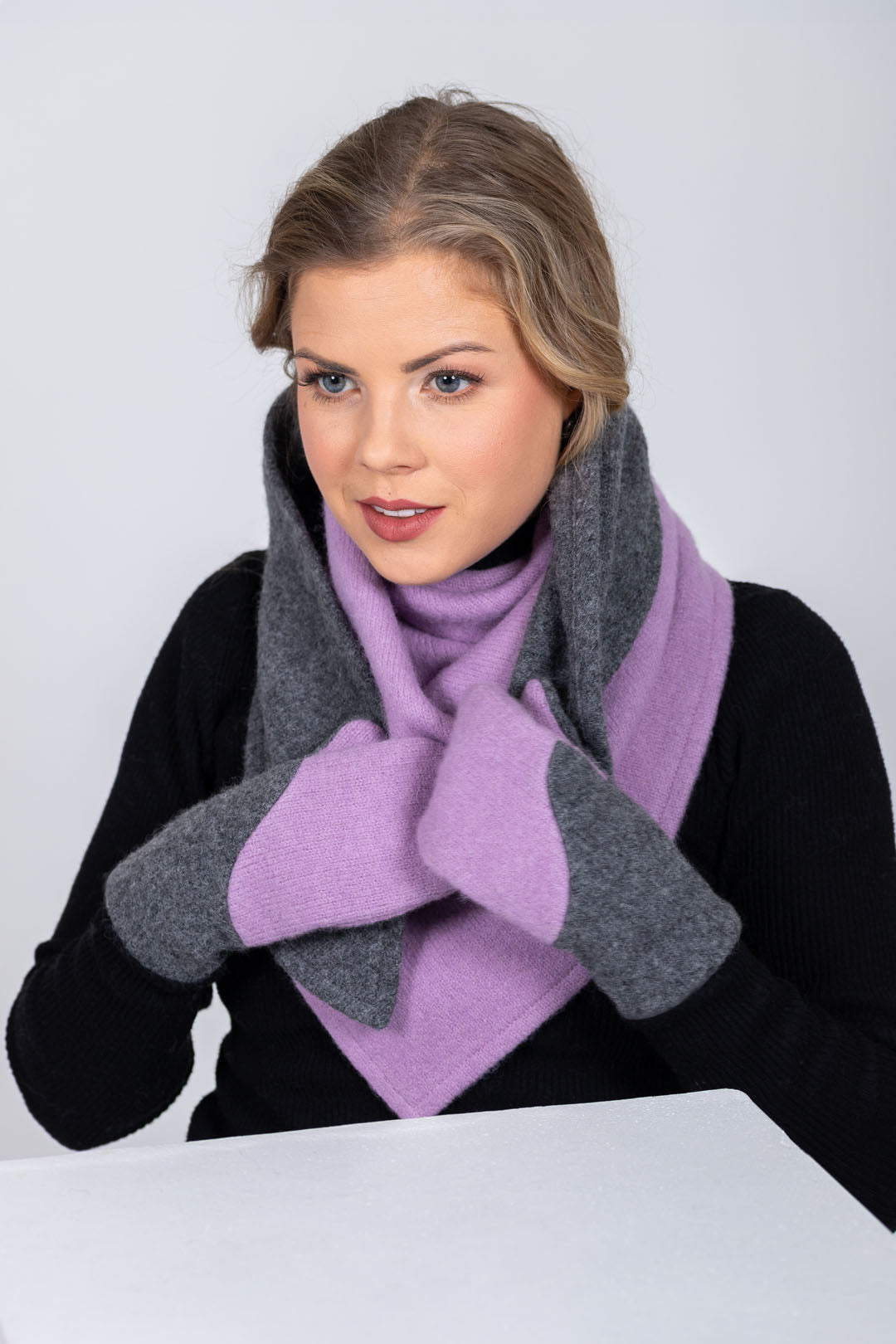 Versatile Handmade Wool Triangle Shawl - Lilac, Medium Grey - ROODS PROJECT