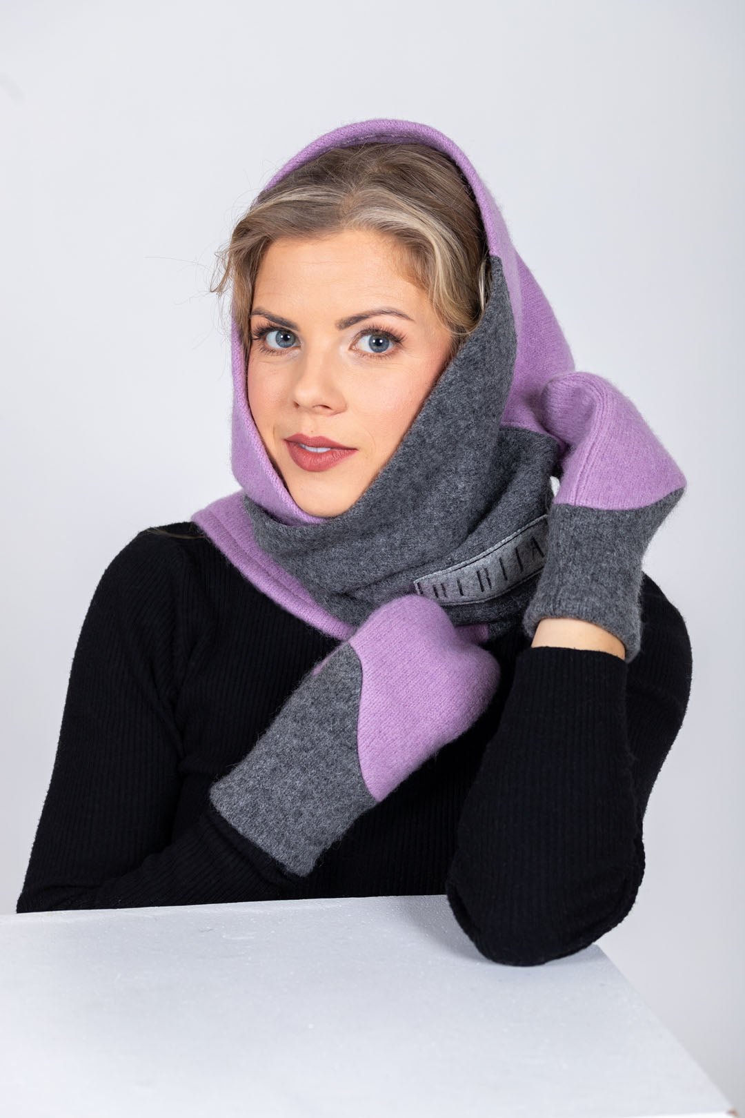 Versatile Handmade Wool Triangle Shawl - Lilac, Medium Grey - ROODS PROJECT