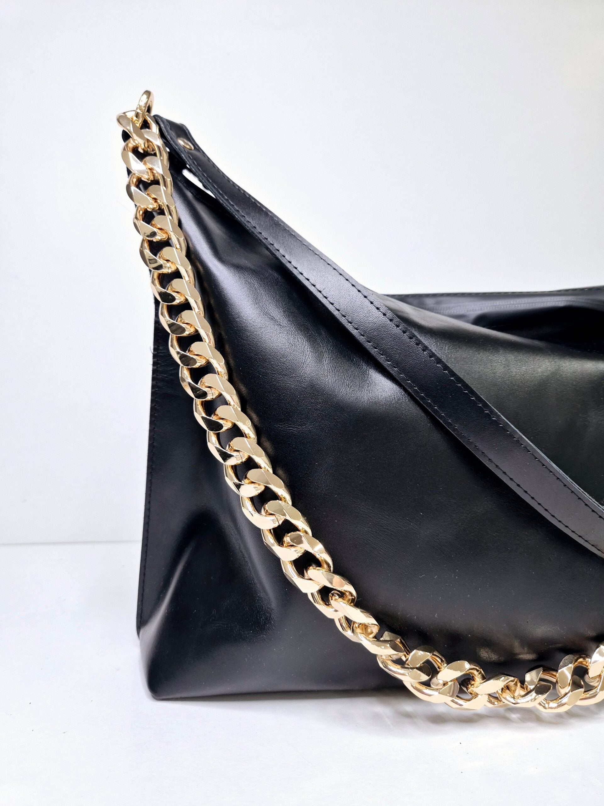 Black Leather Hobo Bag - Large - ROODS PROJECT