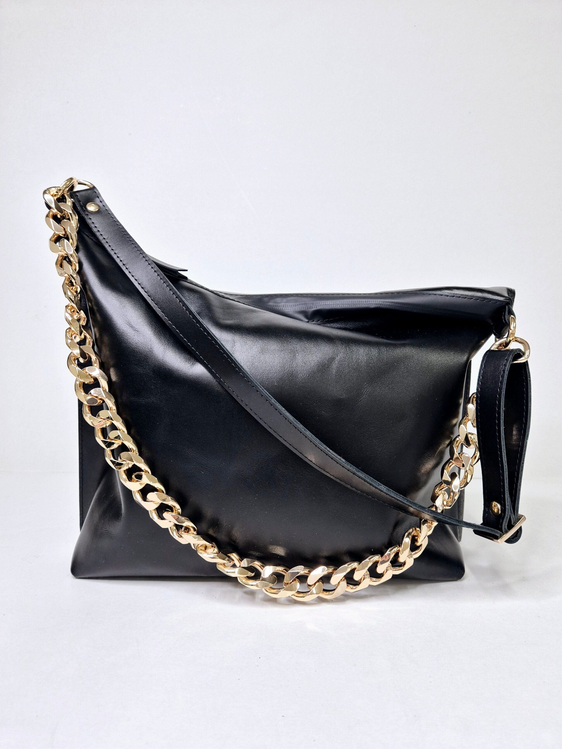 Black Leather Hobo Bag - Large - ROODS PROJECT