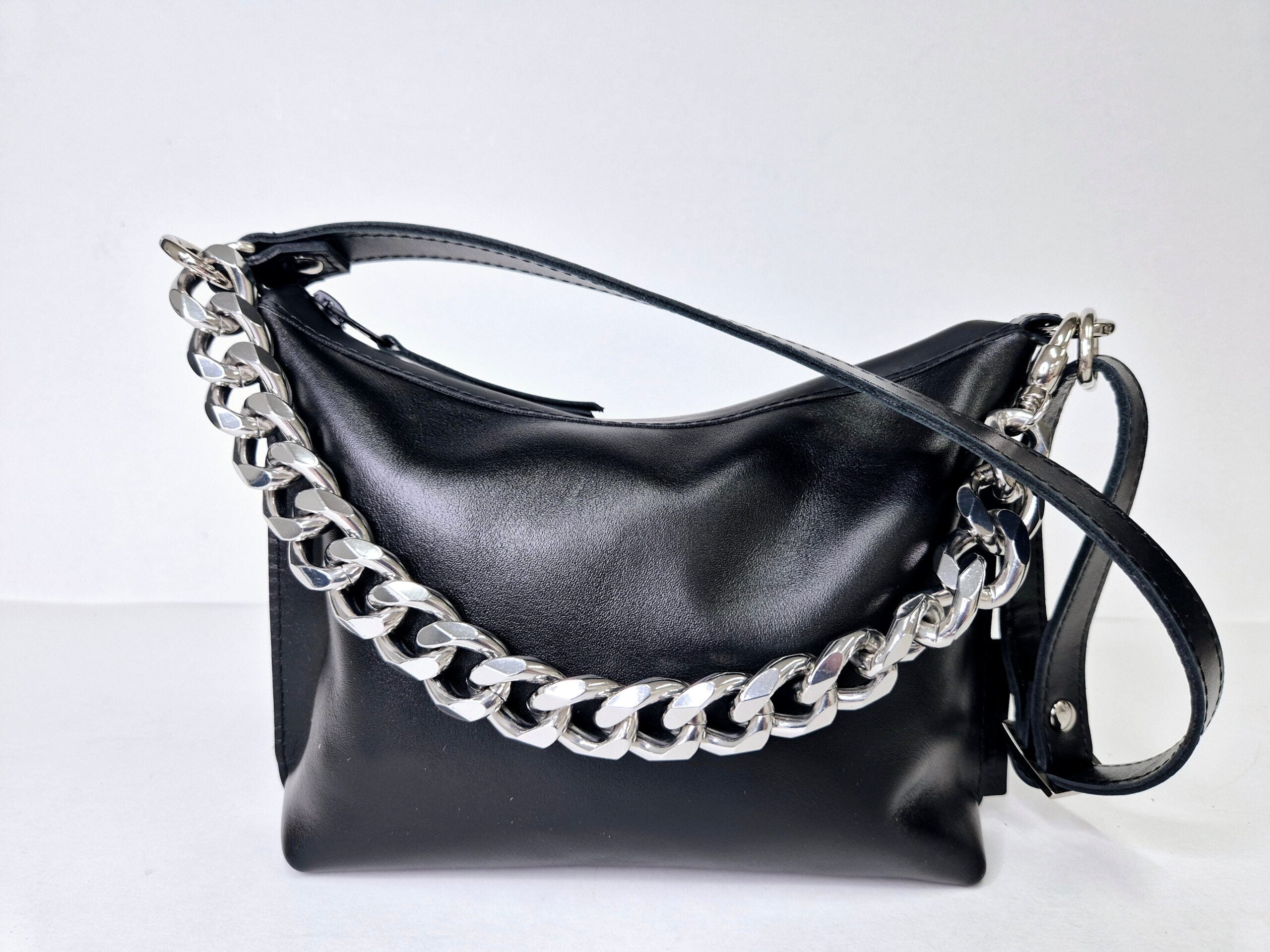 Black Leather Hobo Bag - Small - ROODS PROJECT