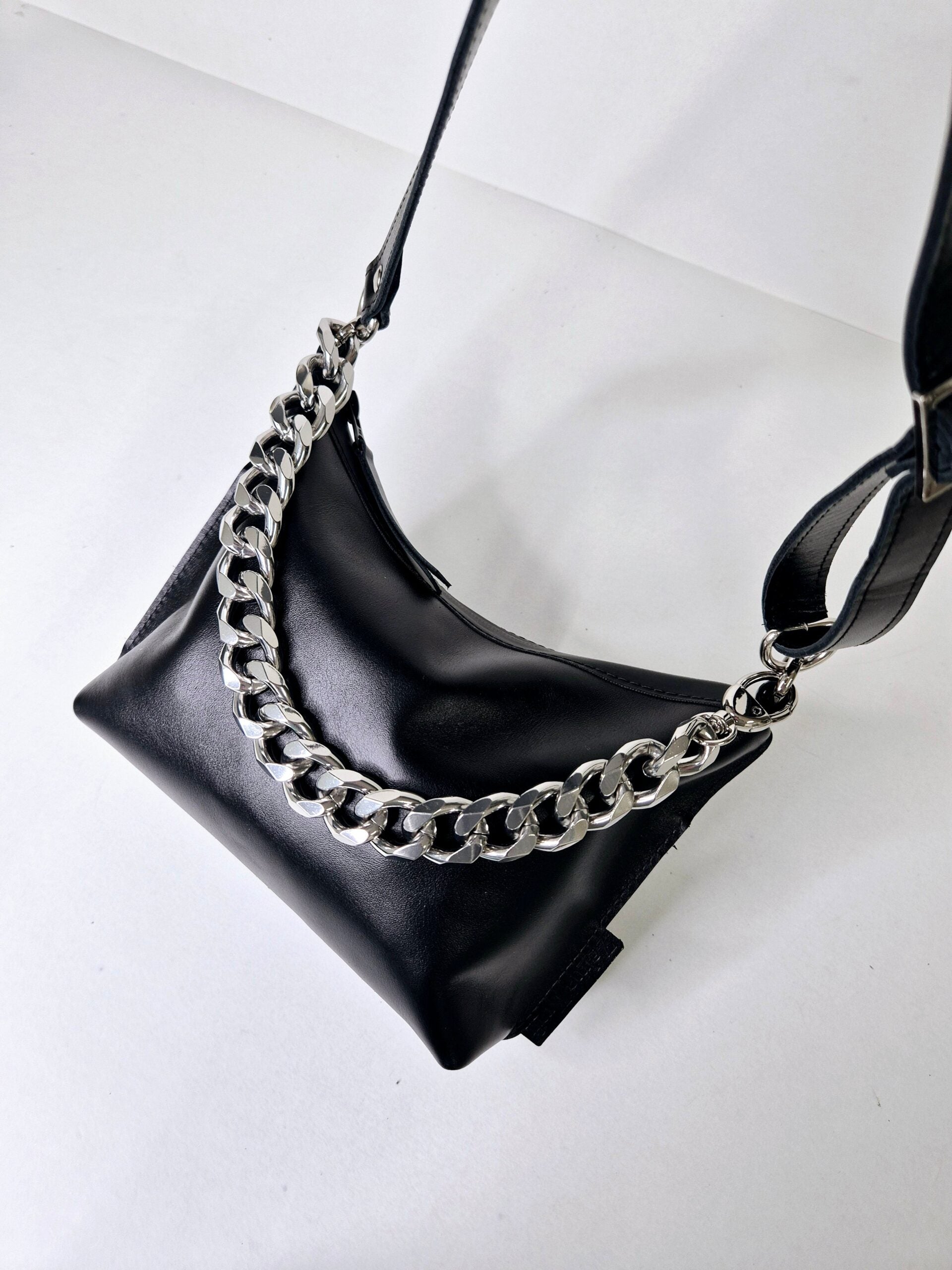 Black Leather Hobo Bag - Small - ROODS PROJECT