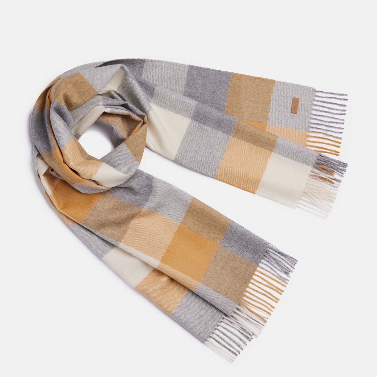 Natural Baby Alpaca Wool Midi Exclusive Check Scarf for Women - ROODS PROJECT