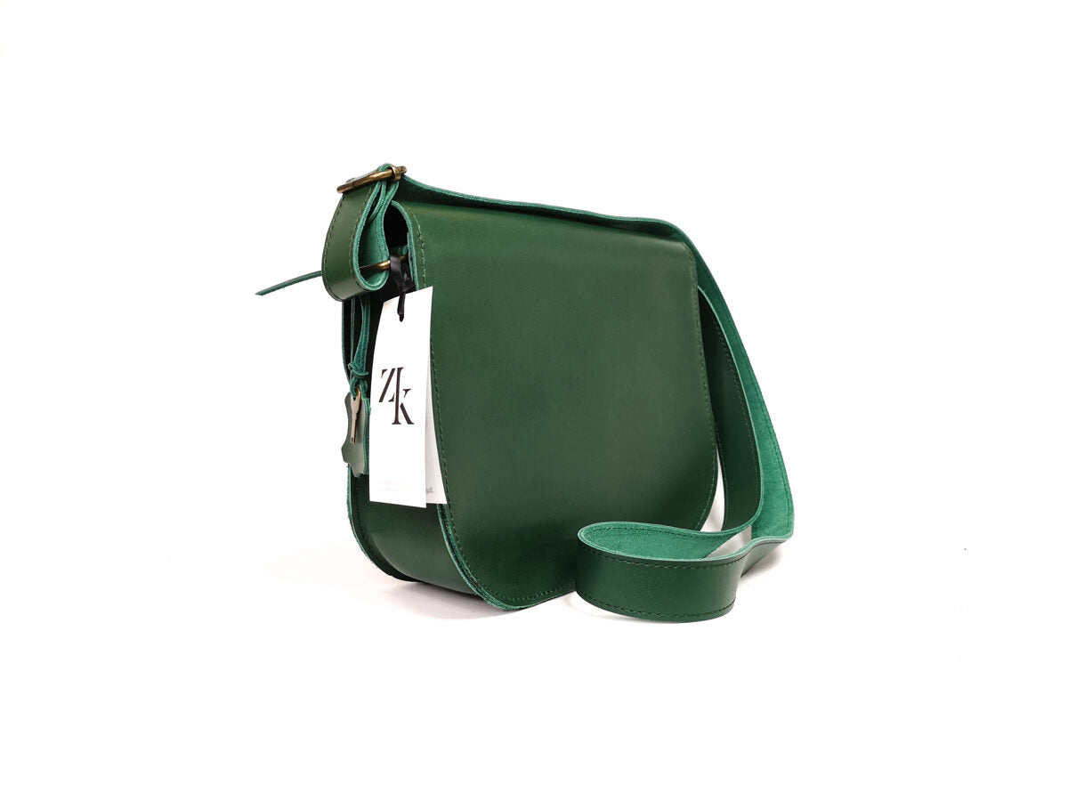 Natural Leather Saddle Bag Large – Green - ROODS PROJECT