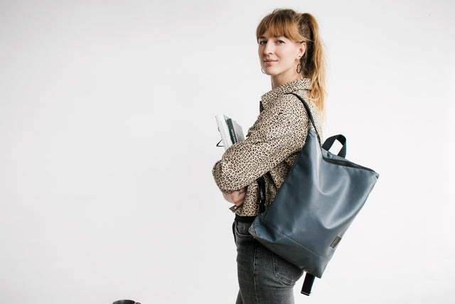 Faux Leather Backpack - Grey