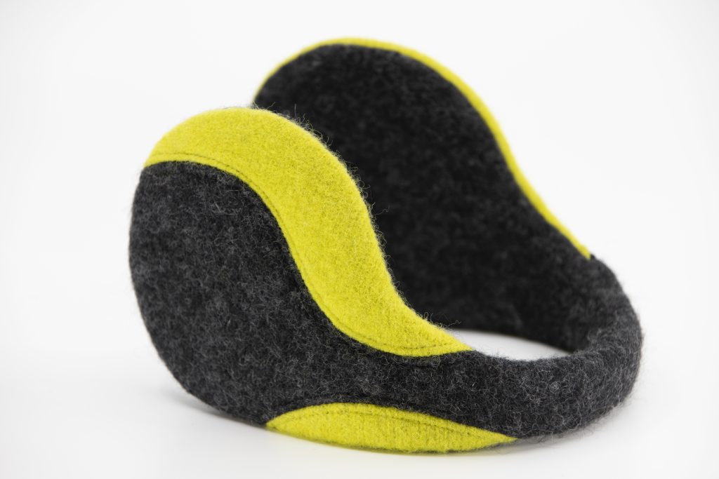 Felted Wool Earmuffs - Dark Grey, Apple Green