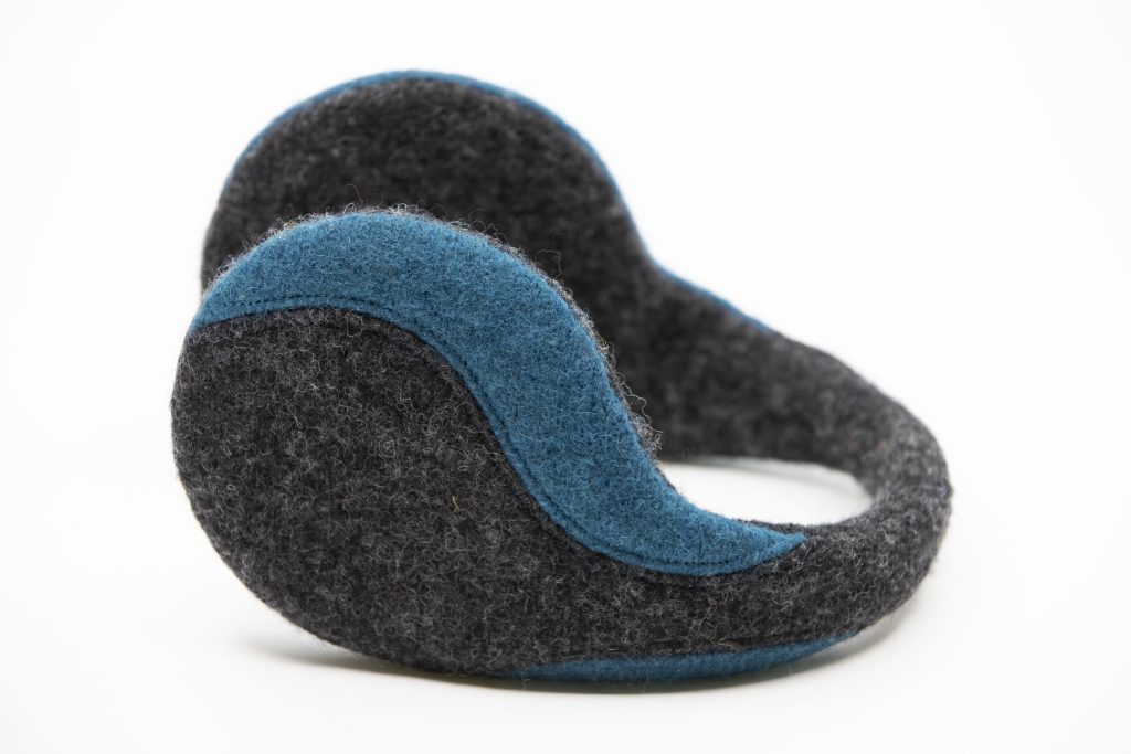 Felted Wool Earmuffs - Dark Grey, Aquamarine - ROODS PROJECT