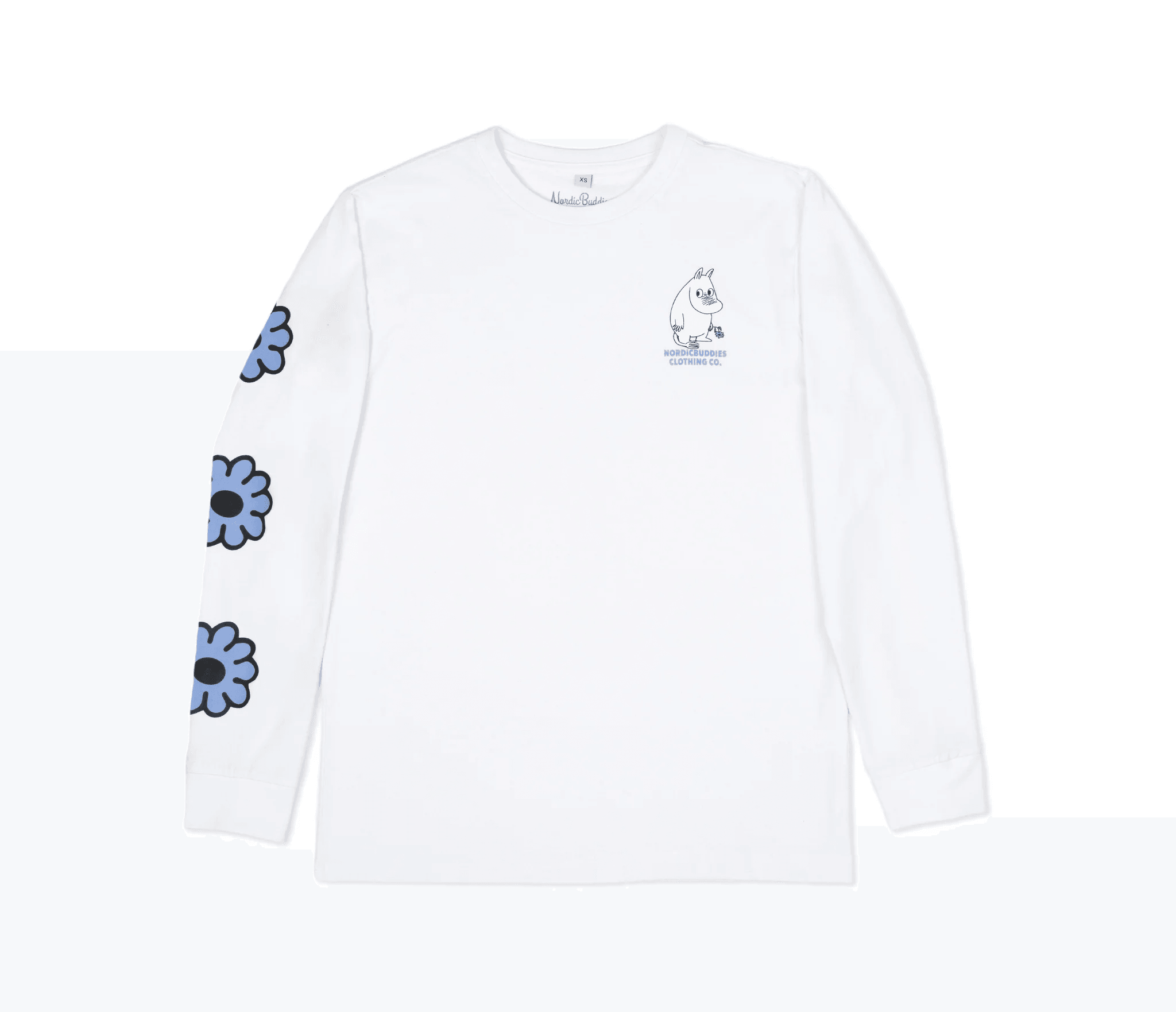 Moomintroll's Flower Longsleeve Shirt With Cuffrib Unisex - White