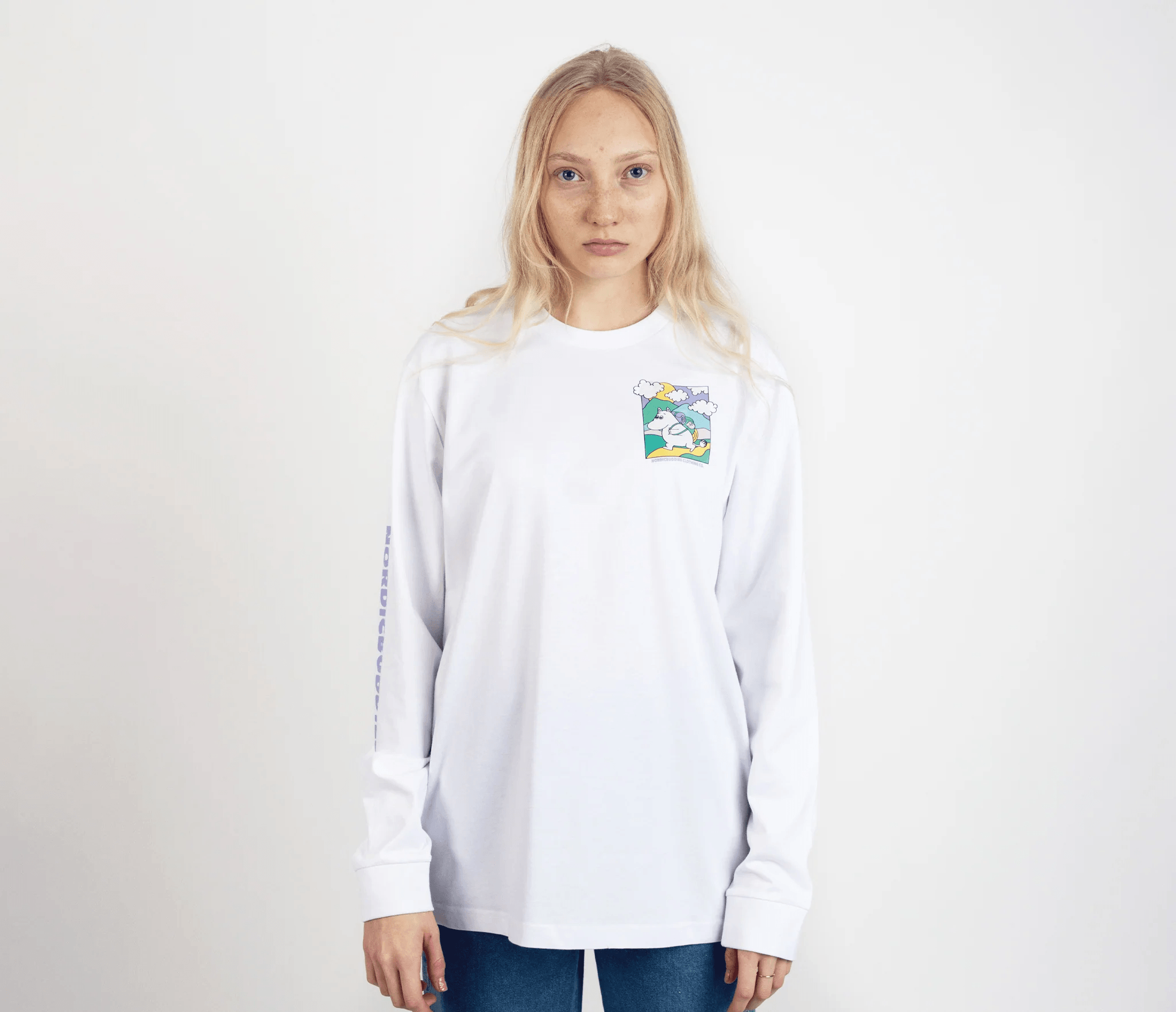 Moomintroll's Adventure Longsleeve Shirt With Cuffrib Unisex - White