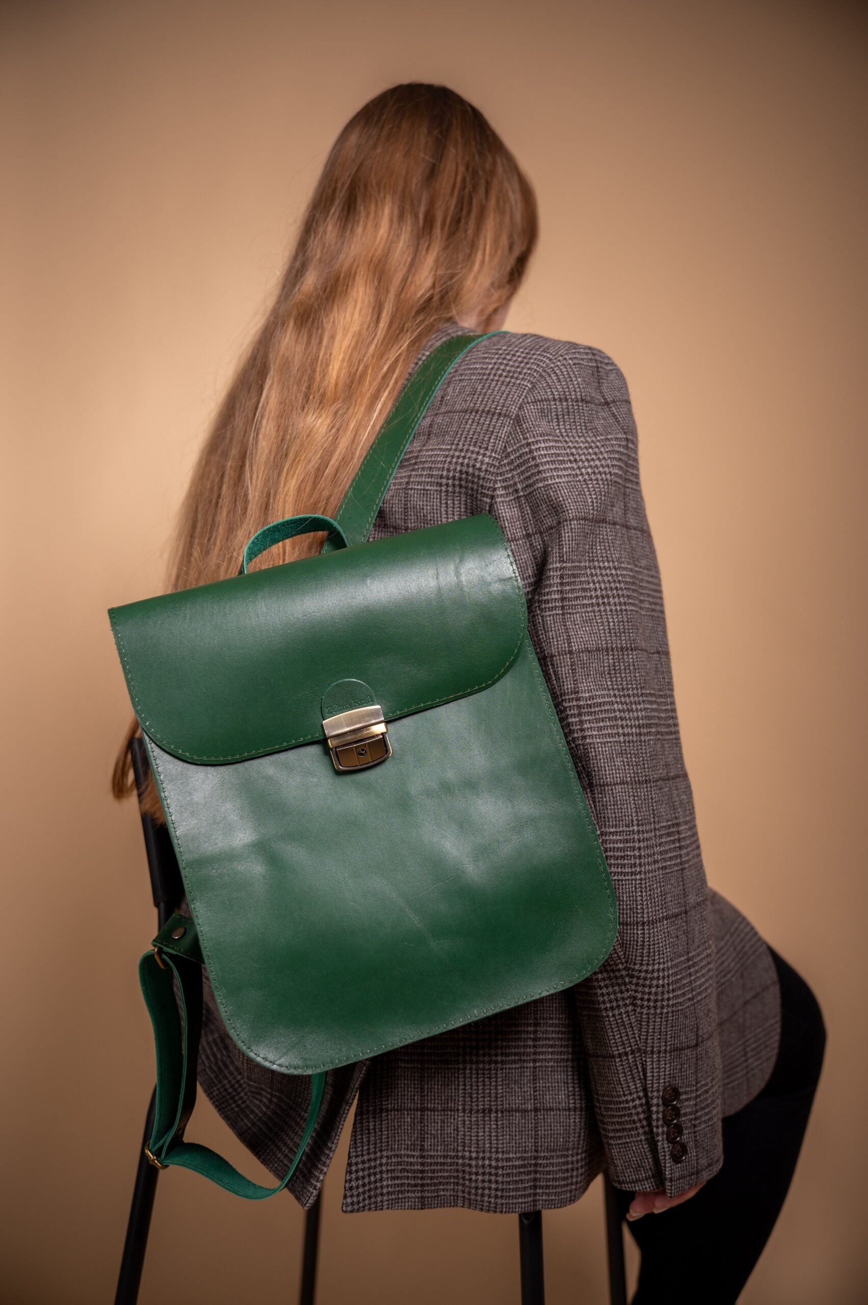 Natural Leather Saddle Backpack - Green - ROODS PROJECT