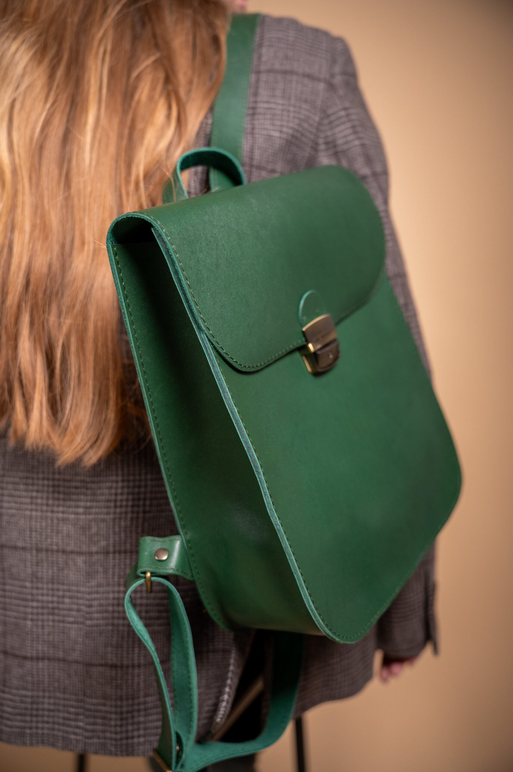 Natural Leather Saddle Backpack - Green - ROODS PROJECT