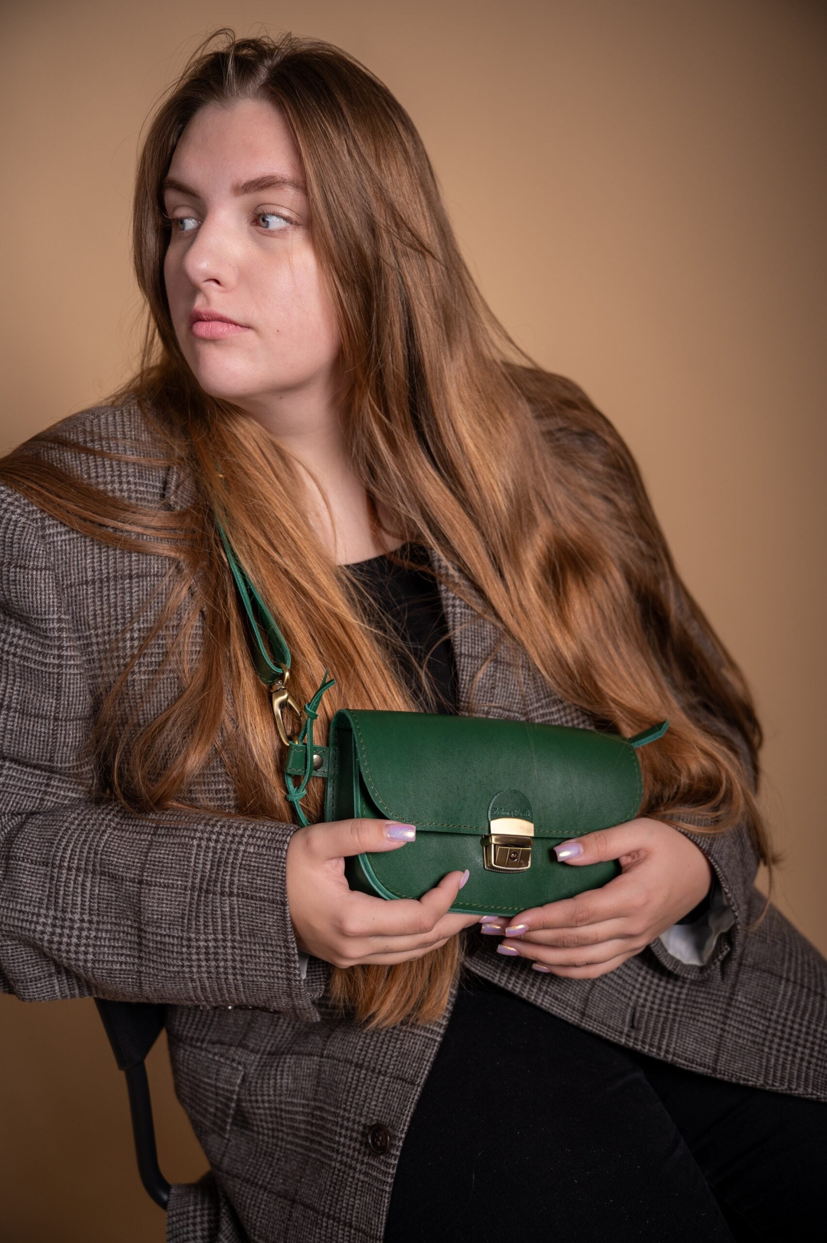 Natural Leather Saddle Bag Mini - Green - ROODS PROJECT