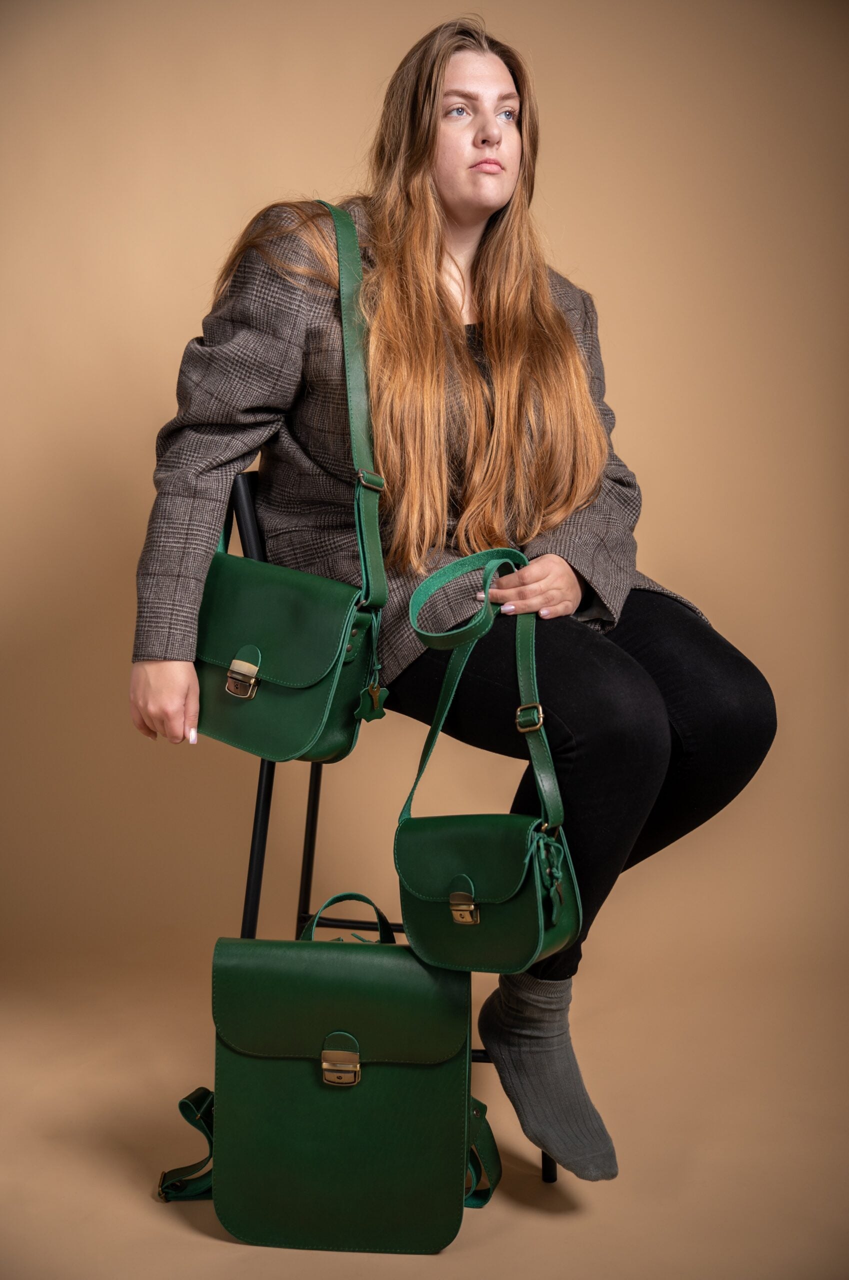 Natural Leather Saddle Backpack - Green - ROODS PROJECT