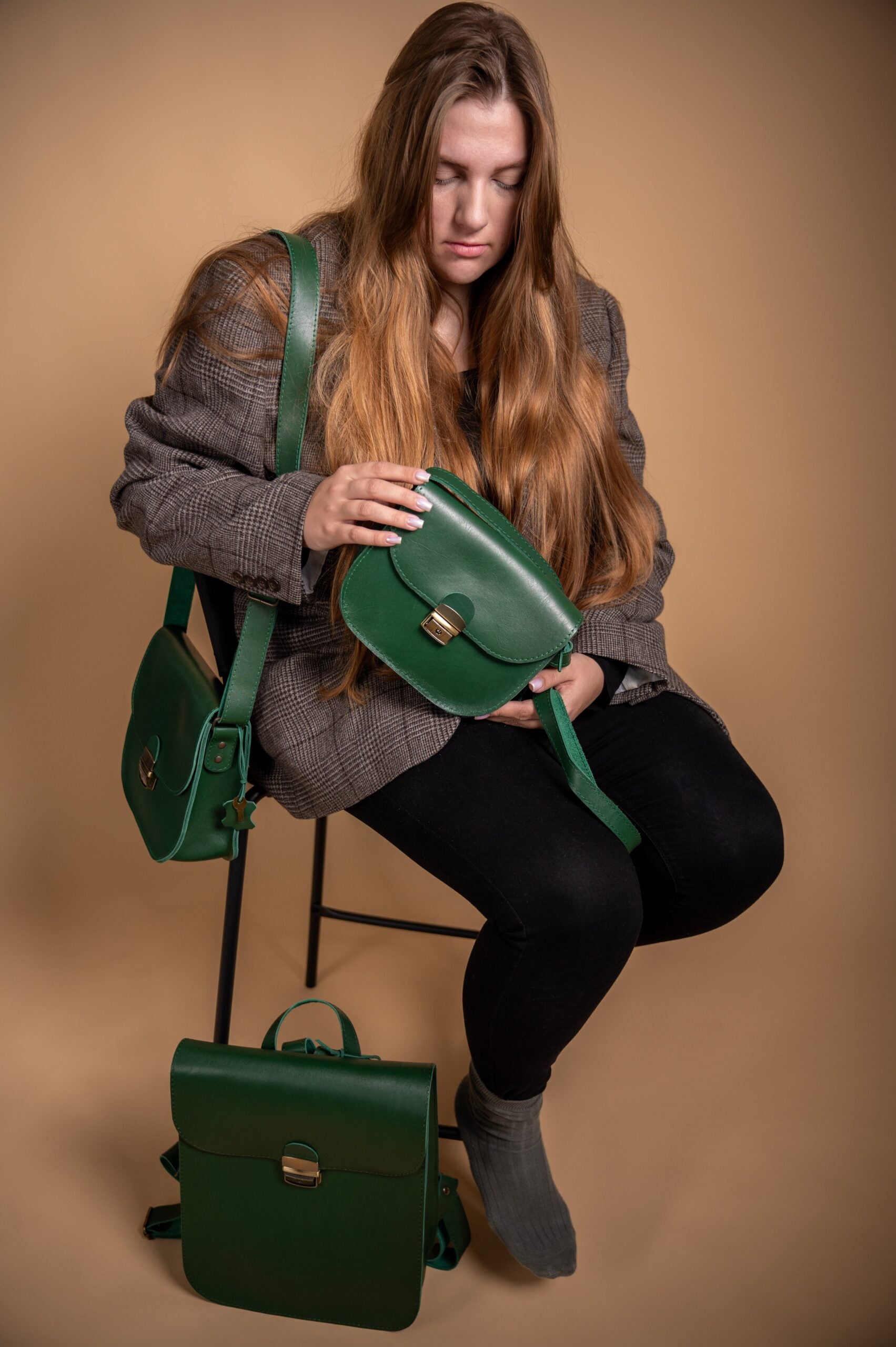 Natural Leather Saddle Bag Large – Green - ROODS PROJECT