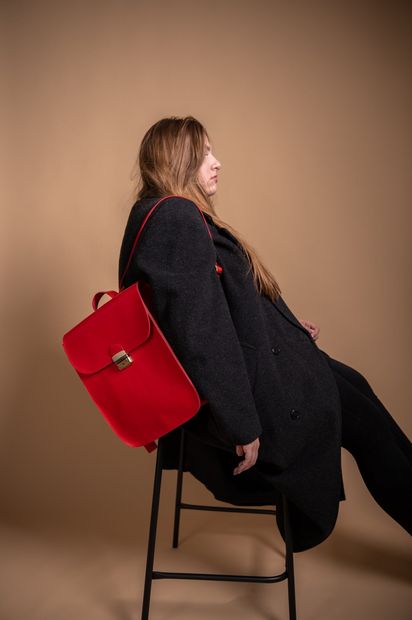 Natural Leather Saddle Backpack - Red - ROODS PROJECT