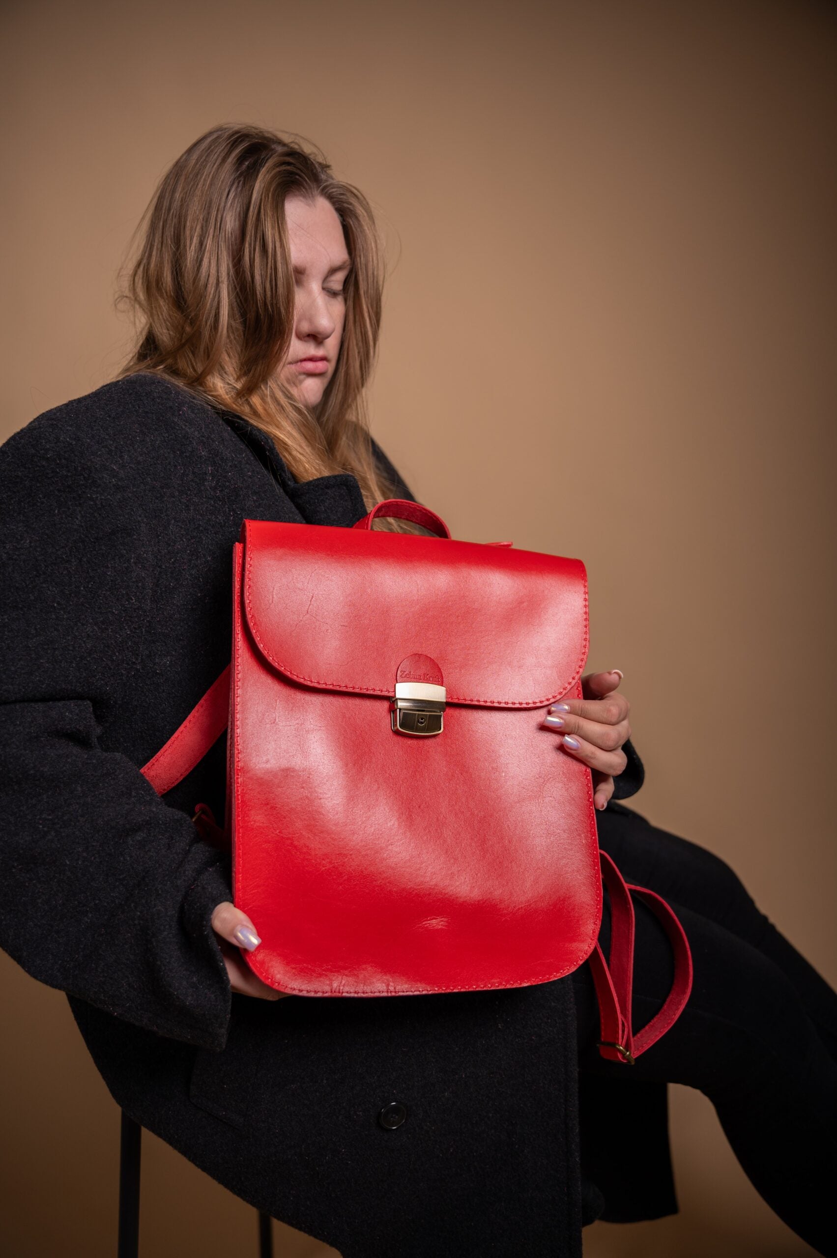 Natural Leather Saddle Backpack - Red - ROODS PROJECT