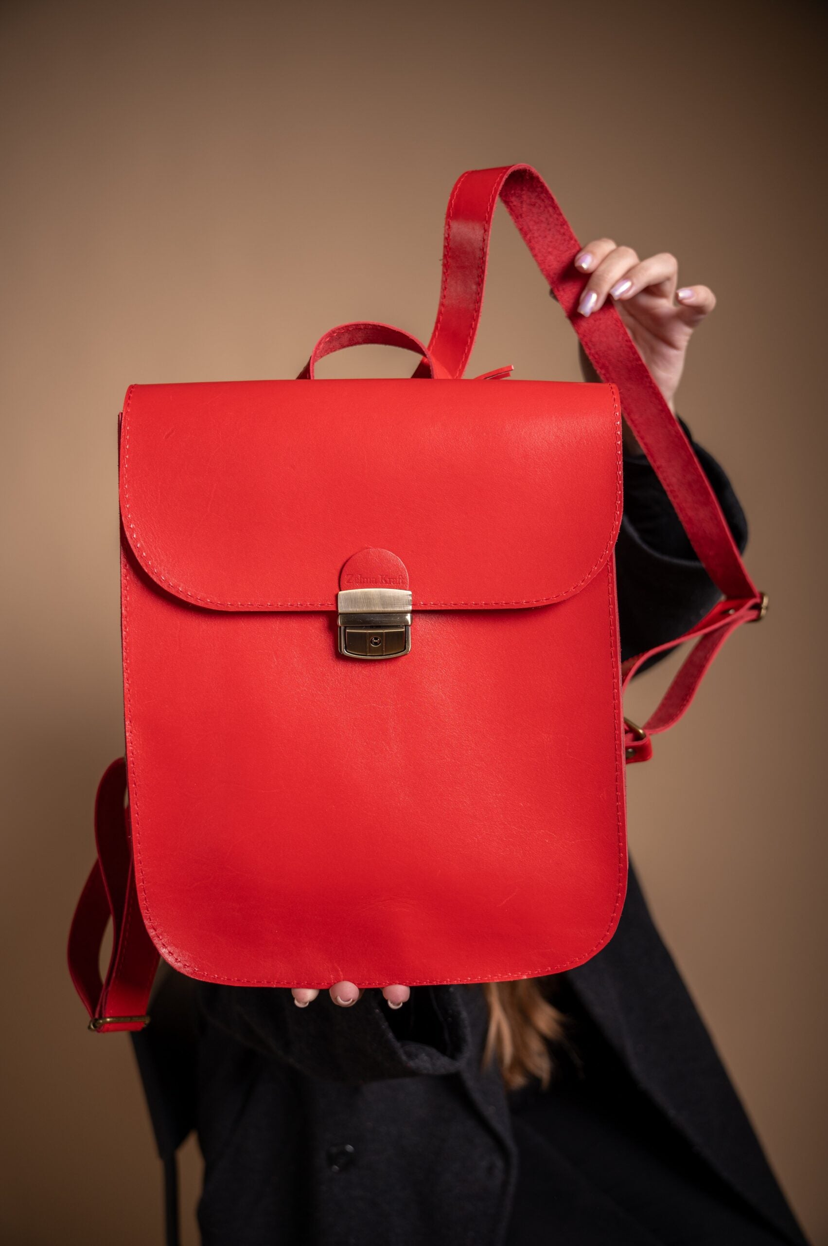 Natural Leather Saddle Backpack - Red - ROODS PROJECT