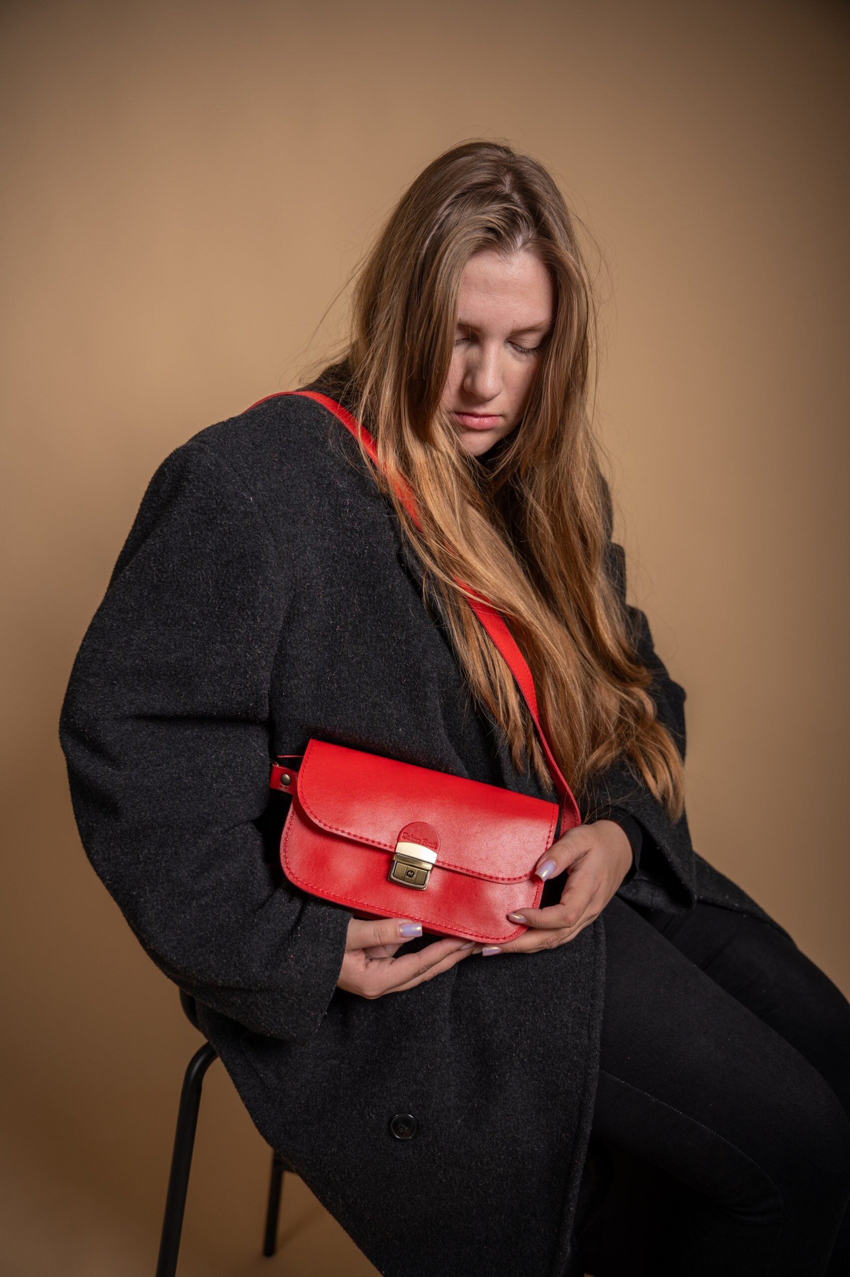 Natural Leather Saddle Bag Mini - Red - ROODS PROJECT