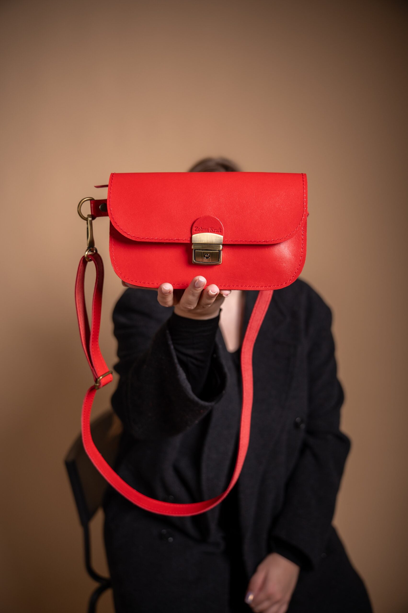 Natural Leather Saddle Bag Mini - Red - ROODS PROJECT