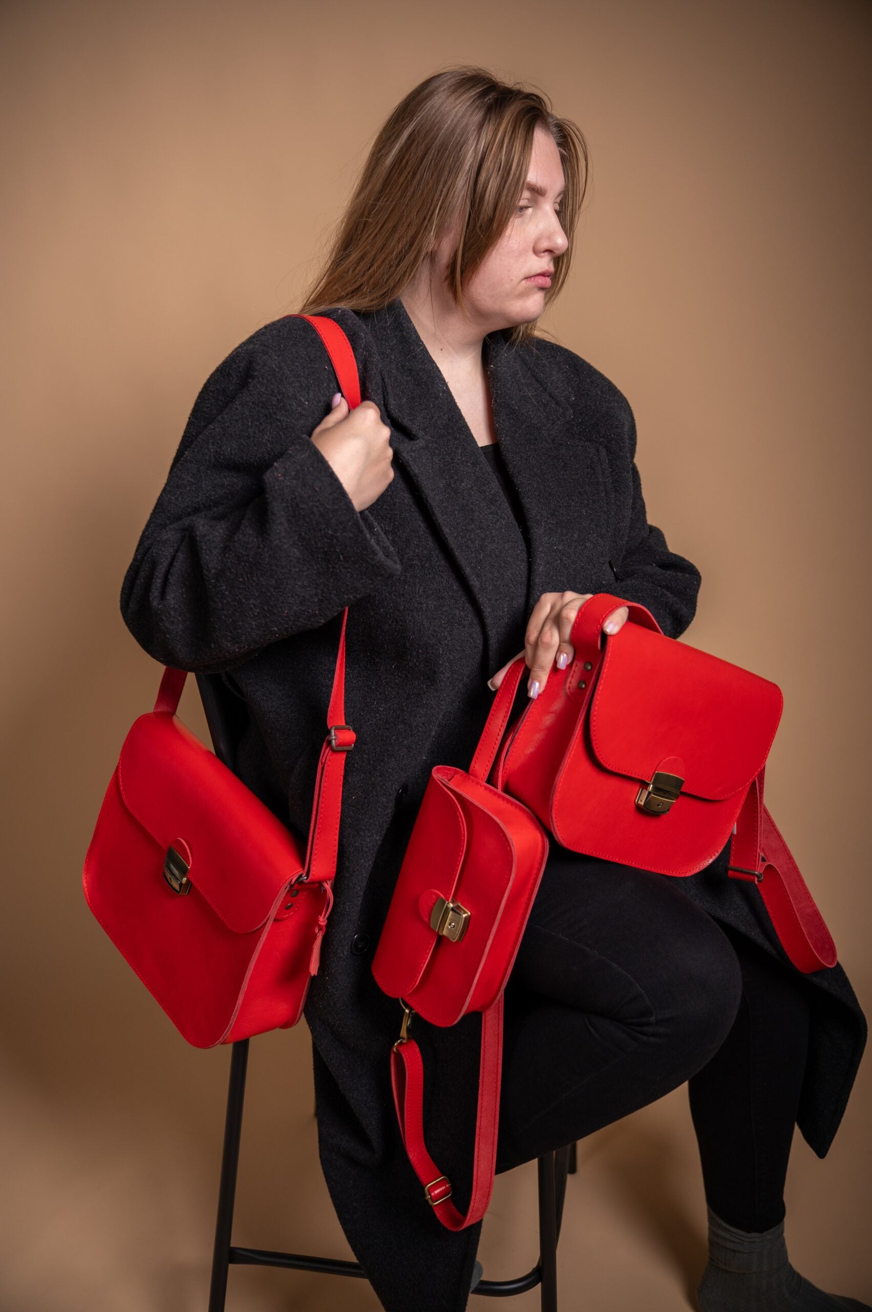 Natural Leather Saddle Bag Mini - Red - ROODS PROJECT