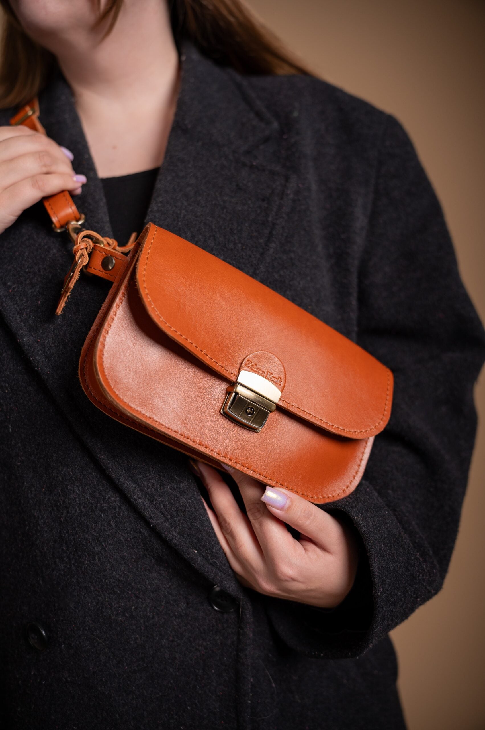 Natural Leather Saddle Bag Mini - Light Brown - ROODS PROJECT