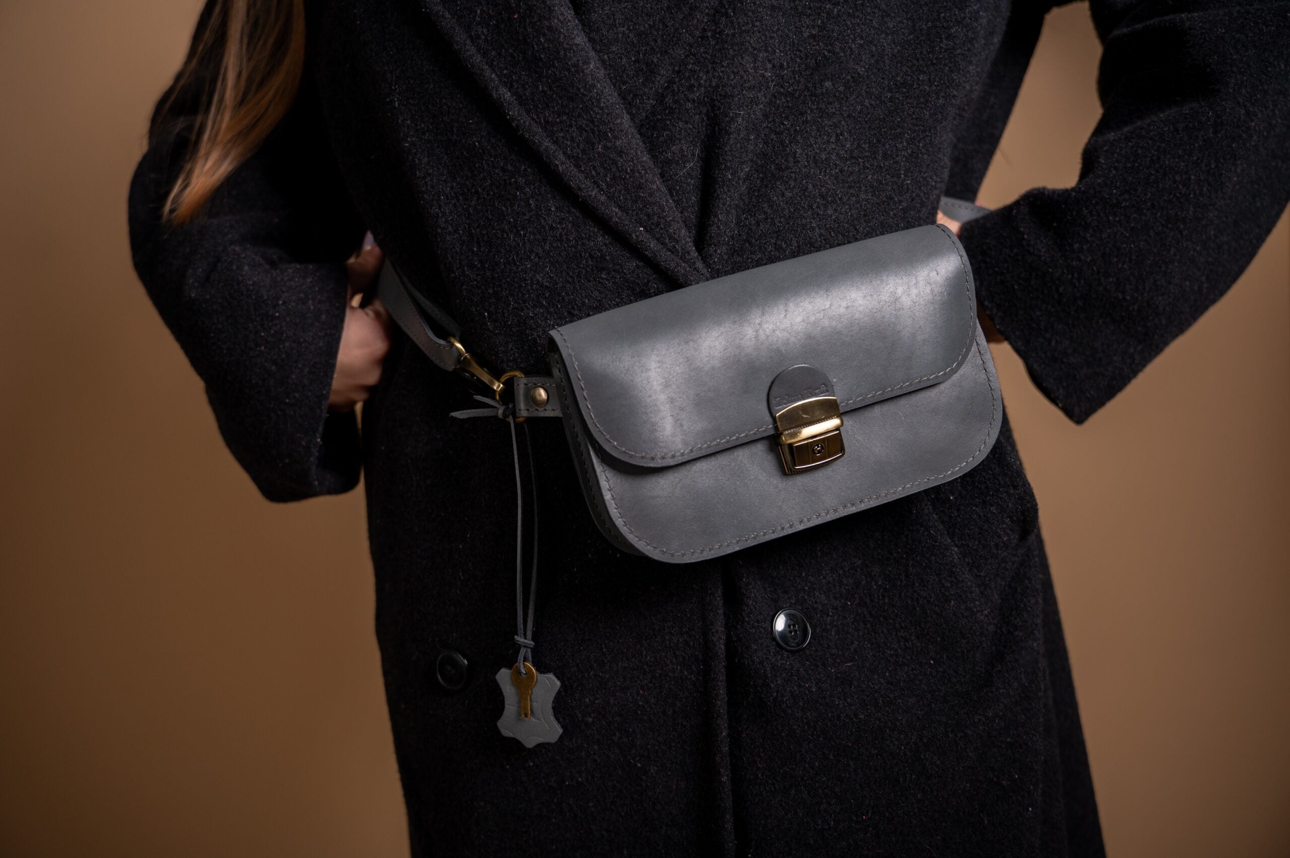 Natural Leather Saddle Bag Mini - Grey - ROODS PROJECT