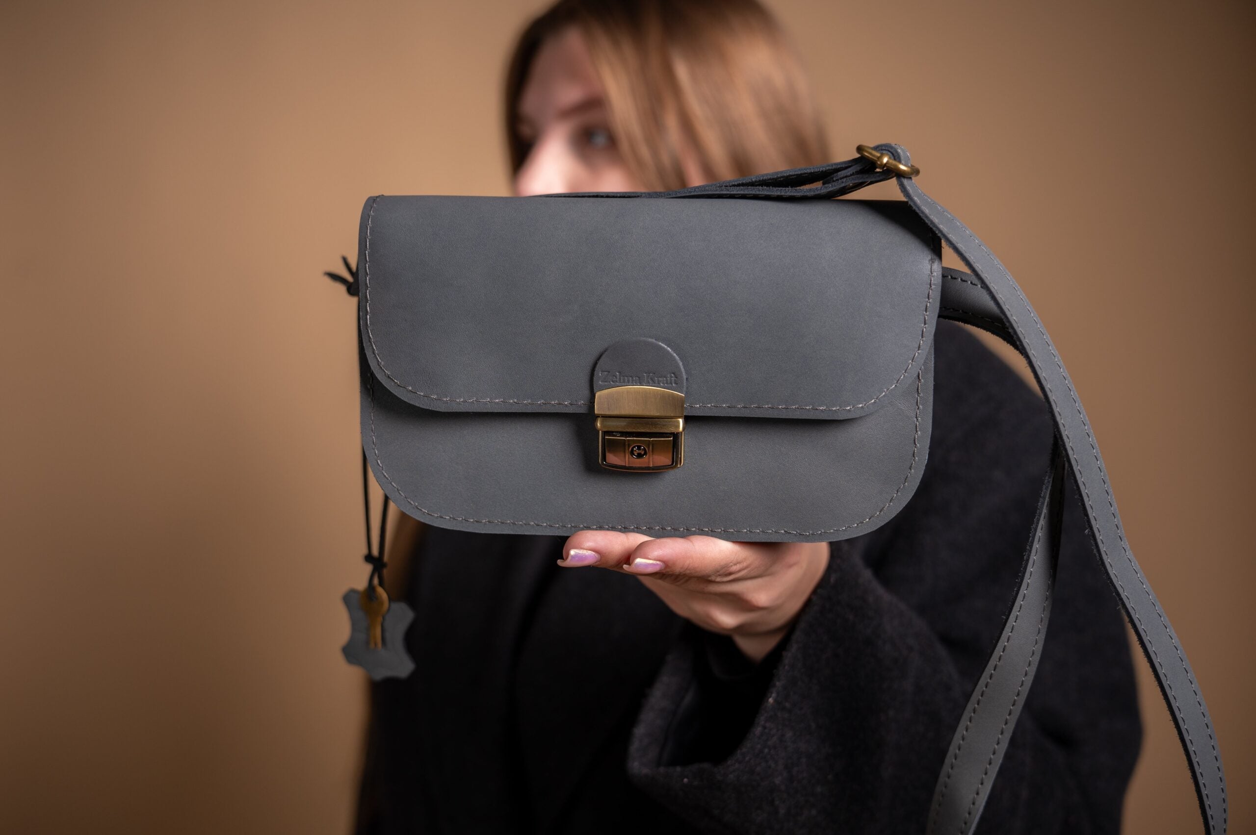 Natural Leather Saddle Bag Mini - Grey - ROODS PROJECT