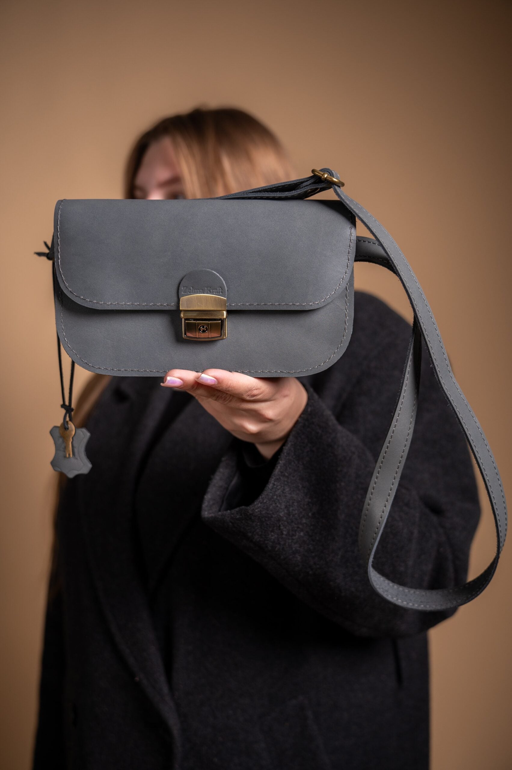 Natural Leather Saddle Bag Mini - Grey - ROODS PROJECT