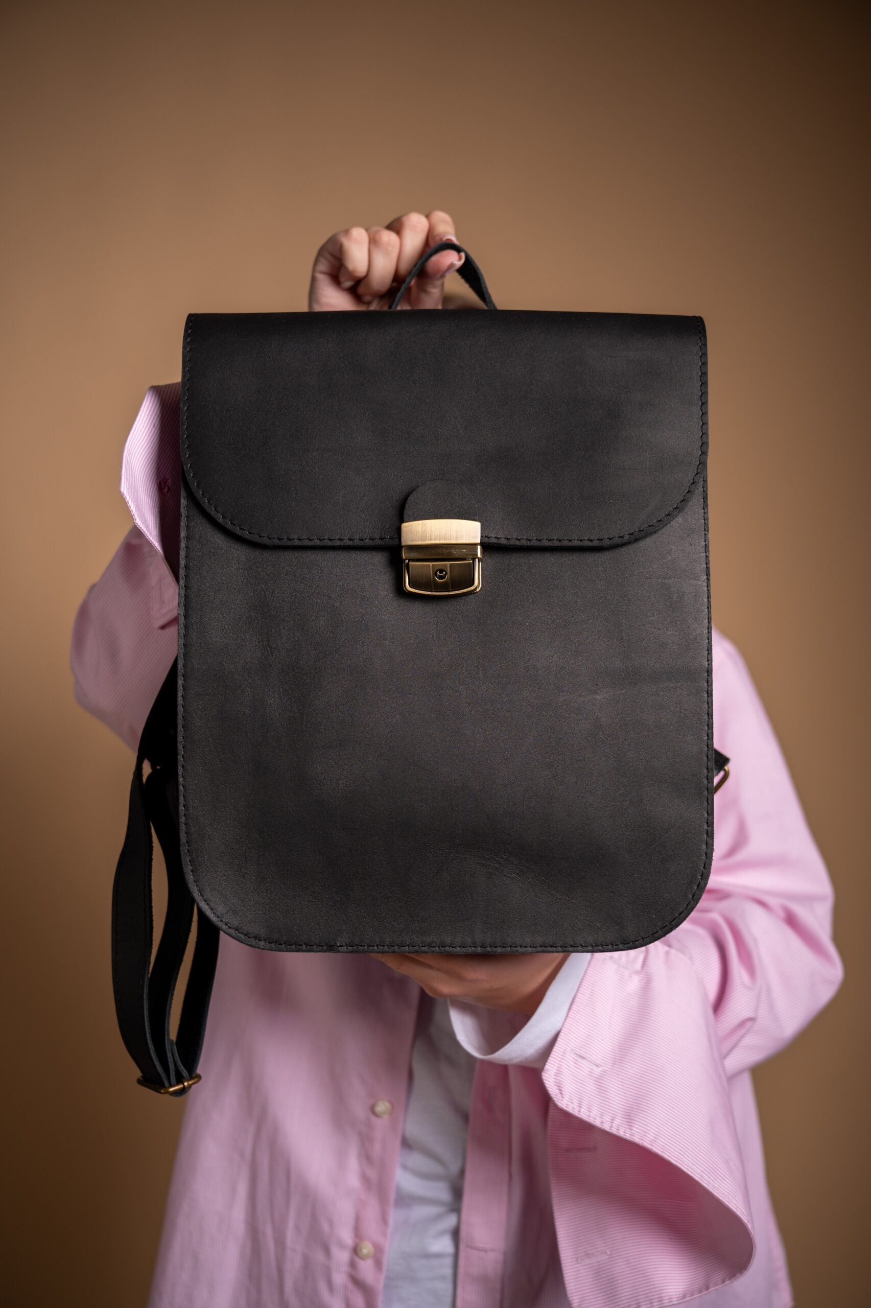 Natural Leather Saddle Backpack - Black - ROODS PROJECT