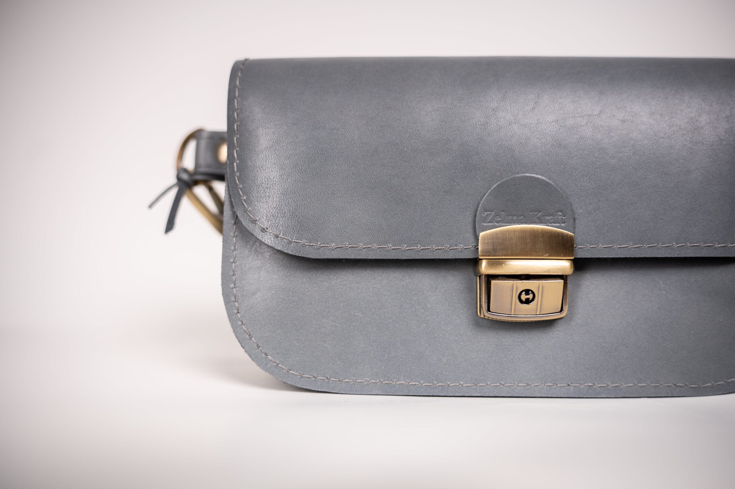 Natural Leather Saddle Bag Mini - Grey - ROODS PROJECT