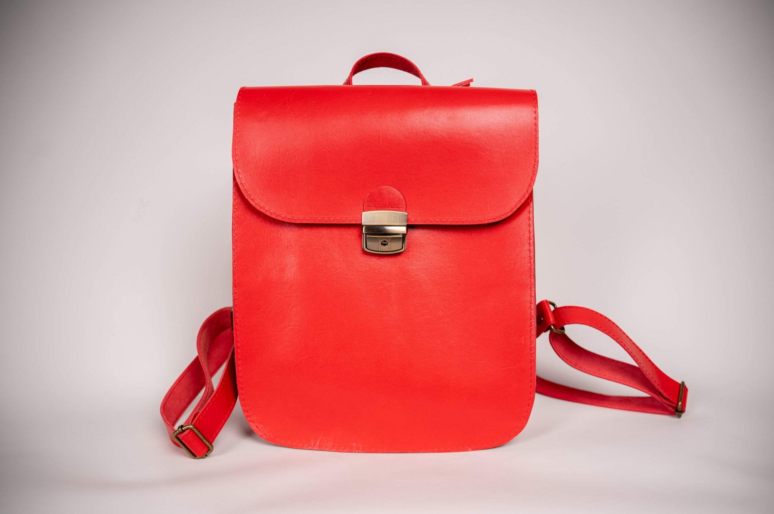 Natural Leather Saddle Backpack - Red - ROODS PROJECT