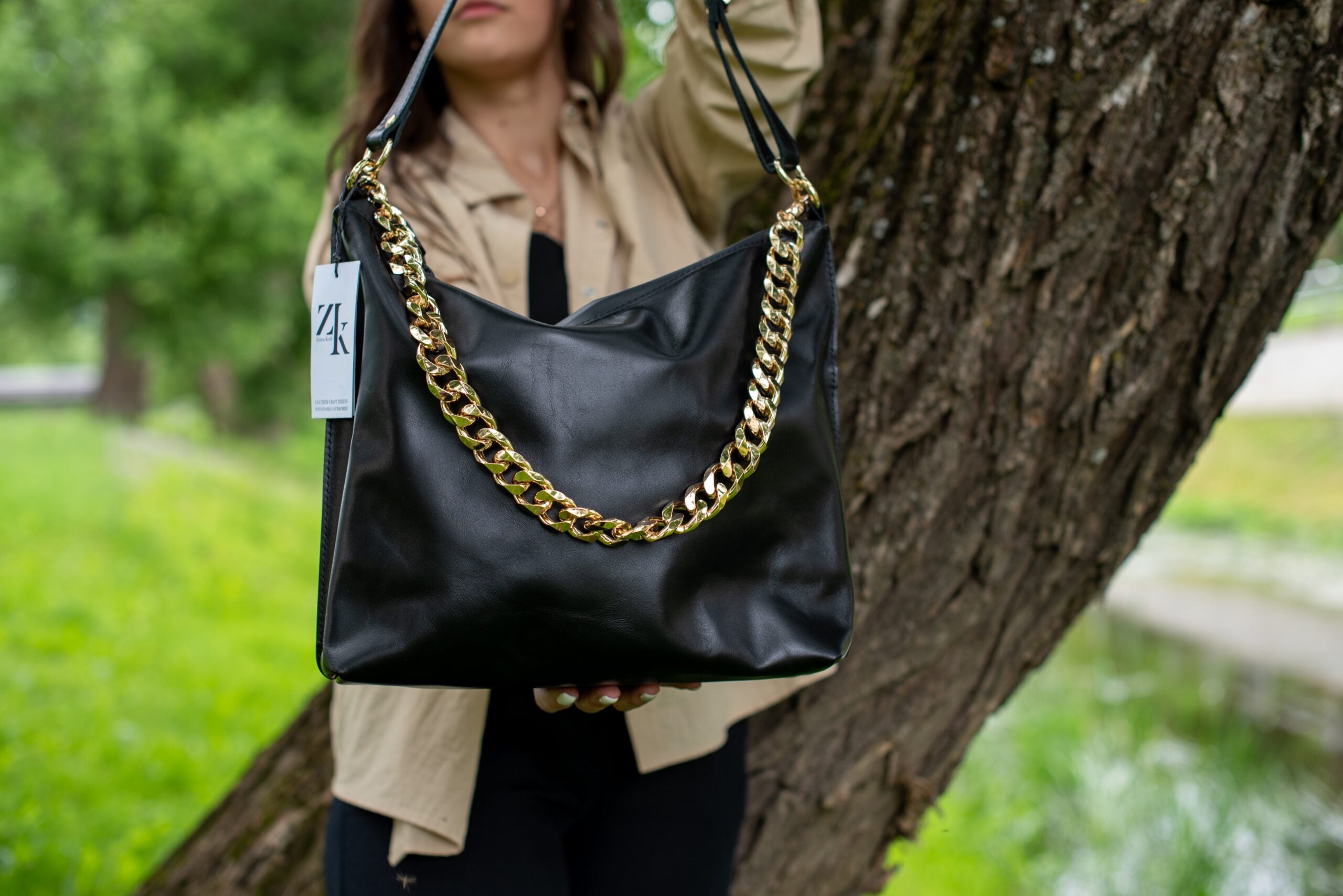 Black Leather Hobo Bag - Large - ROODS PROJECT