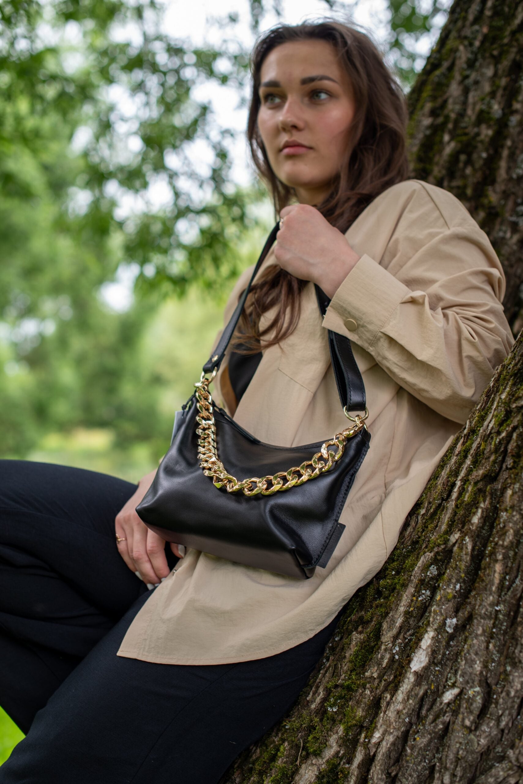 Black Leather Hobo Bag - Small - ROODS PROJECT