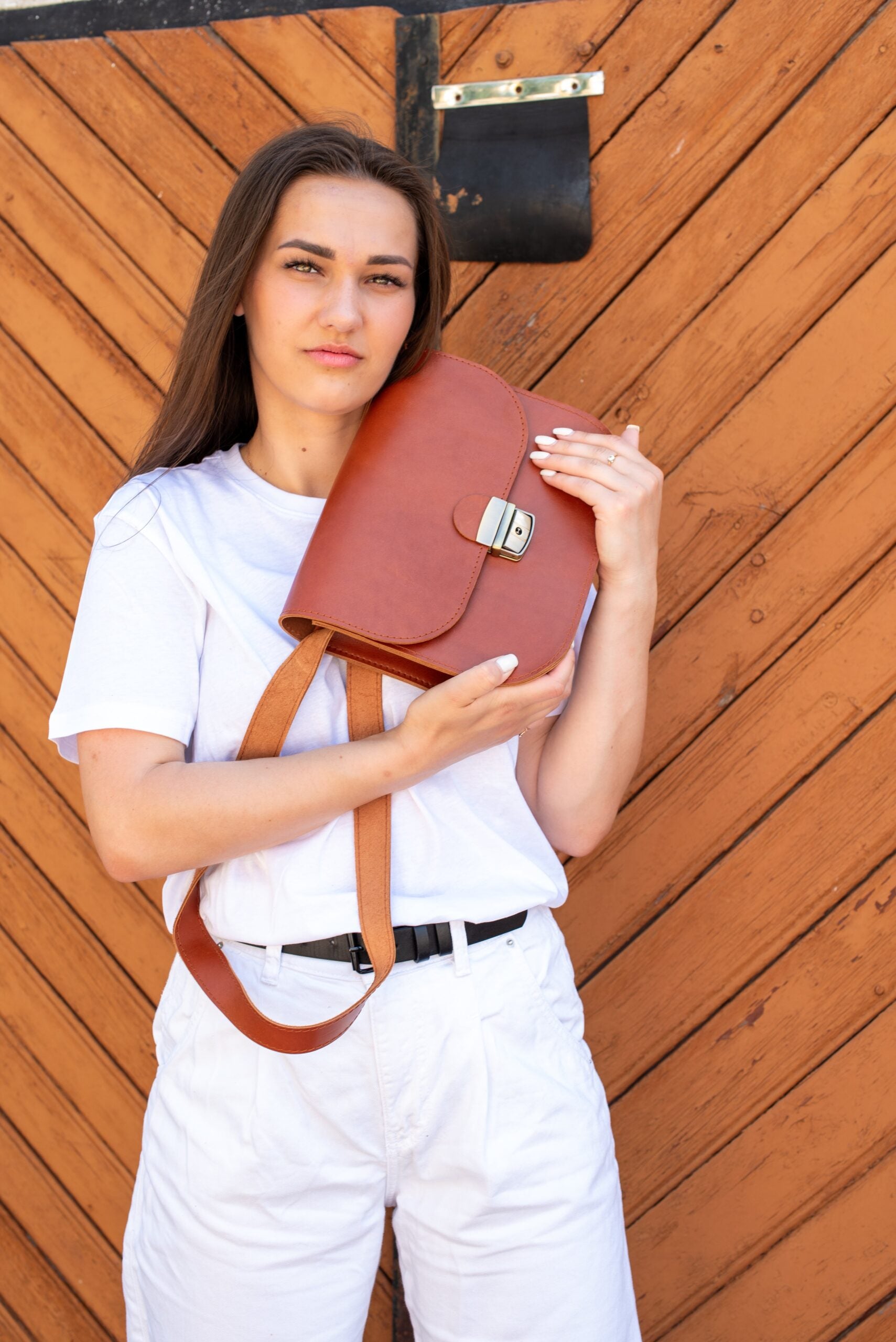 Natural Leather Saddle Bag Large – Light Brown - ROODS PROJECT