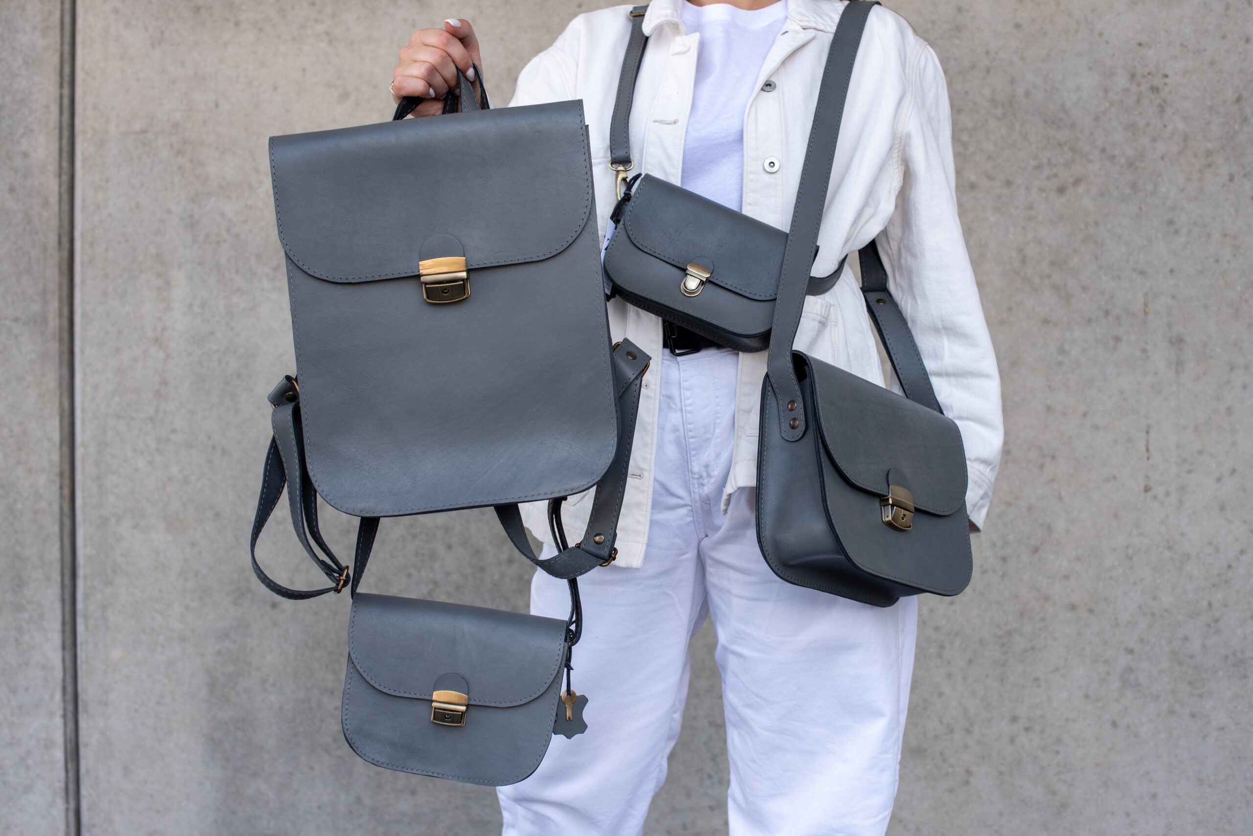 Natural Leather Saddle Backpack - Grey - ROODS PROJECT