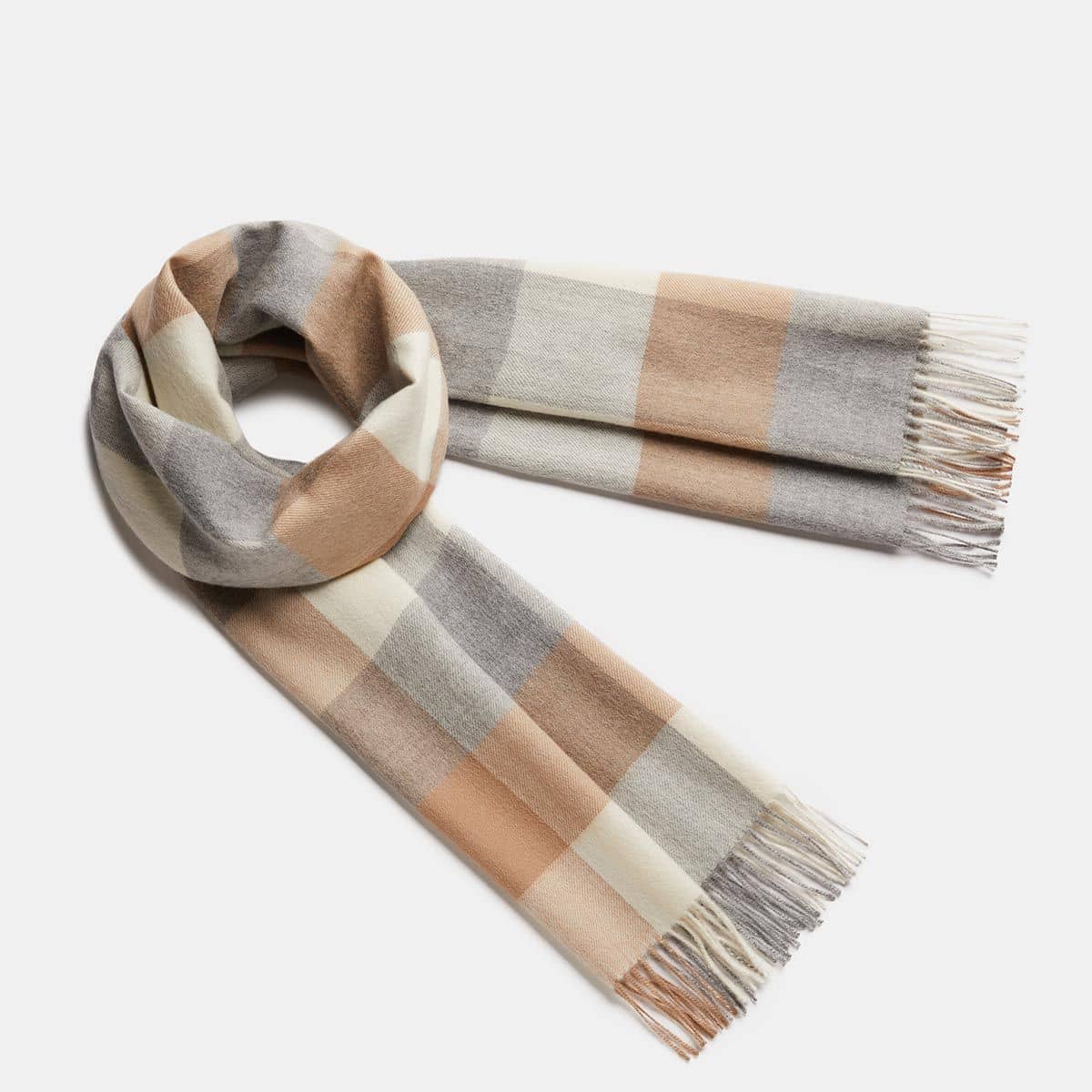 Natural Baby Alpaca Wool Midi Exclusive Check Scarf for Women - ROODS PROJECT