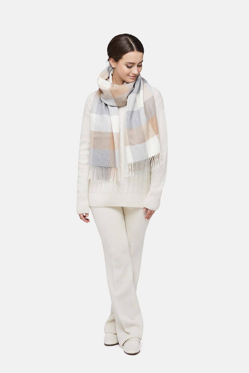 Natural Baby Alpaca Wool Midi Exclusive Check Scarf for Women - ROODS PROJECT