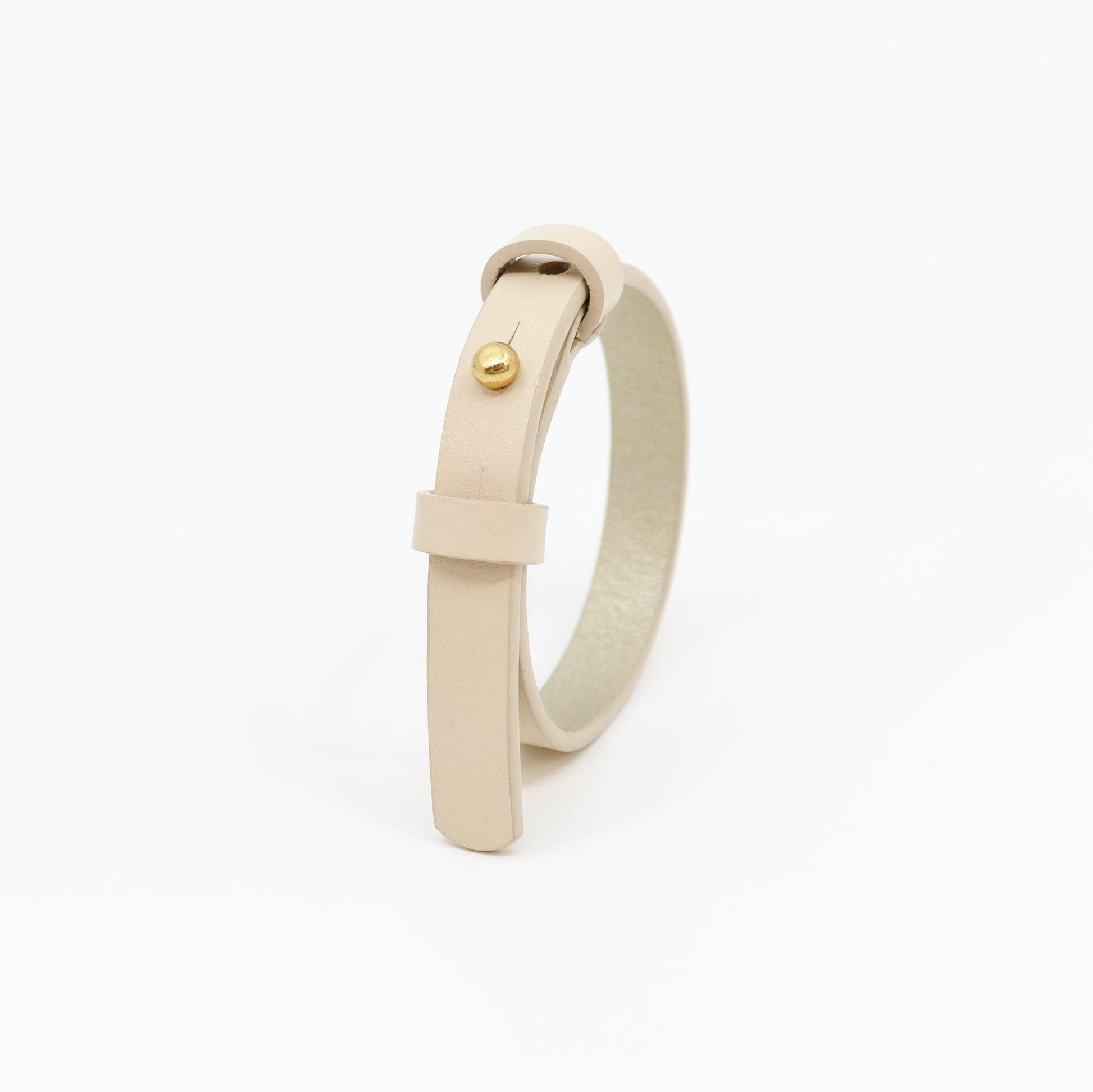 Leather Bracelet With a Brass Fastener in Ivory