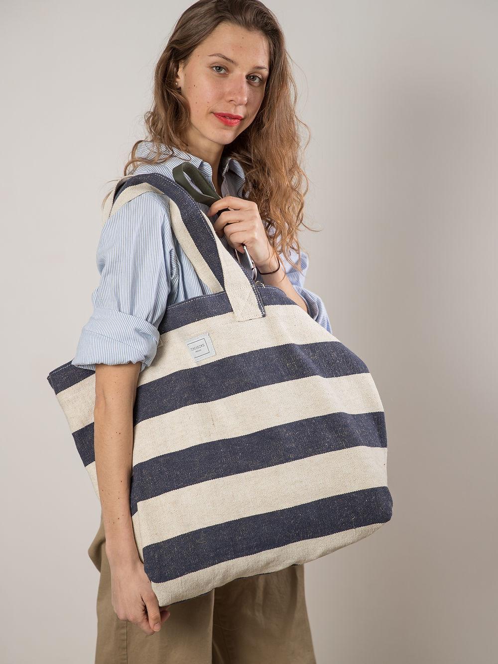 BEACH BAG - Reclaimed stripe canvas - ROODS PROJECT