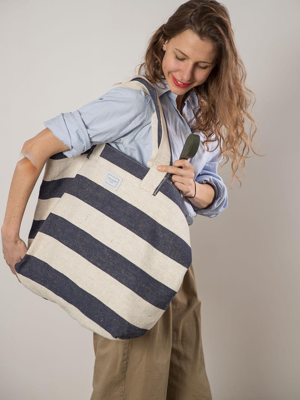 BEACH BAG - Reclaimed stripe canvas - ROODS PROJECT