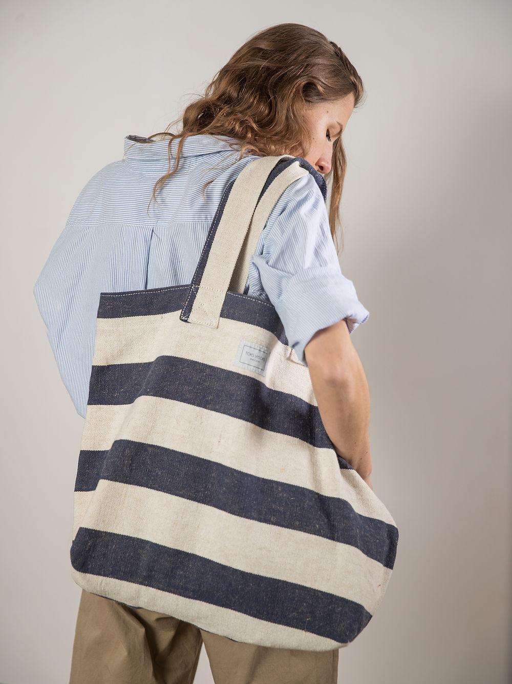 BEACH BAG - Reclaimed stripe canvas - ROODS PROJECT