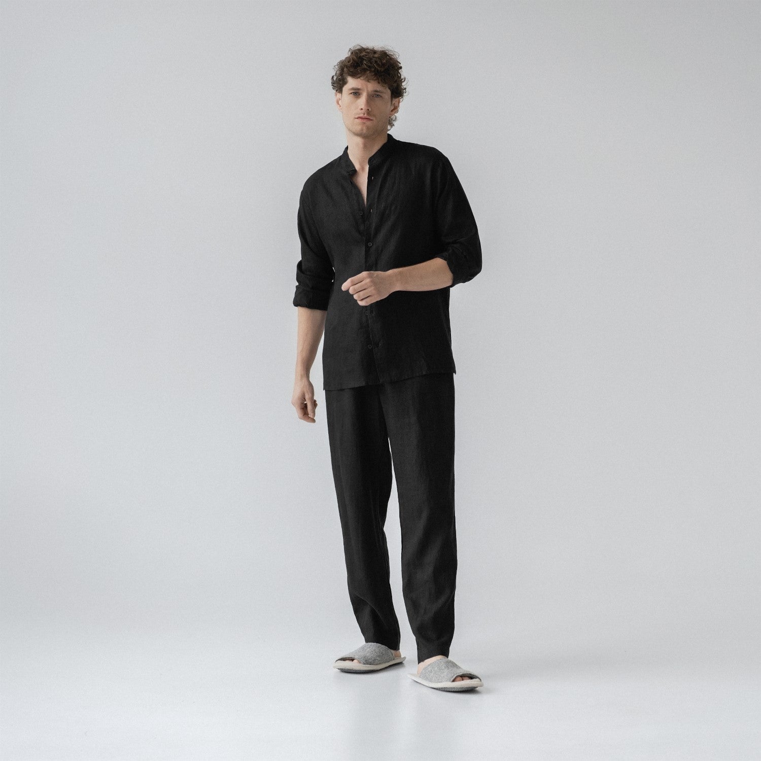 Linen Currant Loungewear Set - Black - ROODS PROJECT