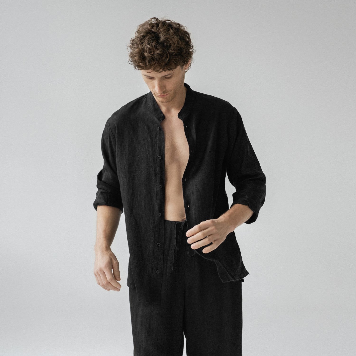 Linen Currant Loungewear Set - Black - ROODS PROJECT